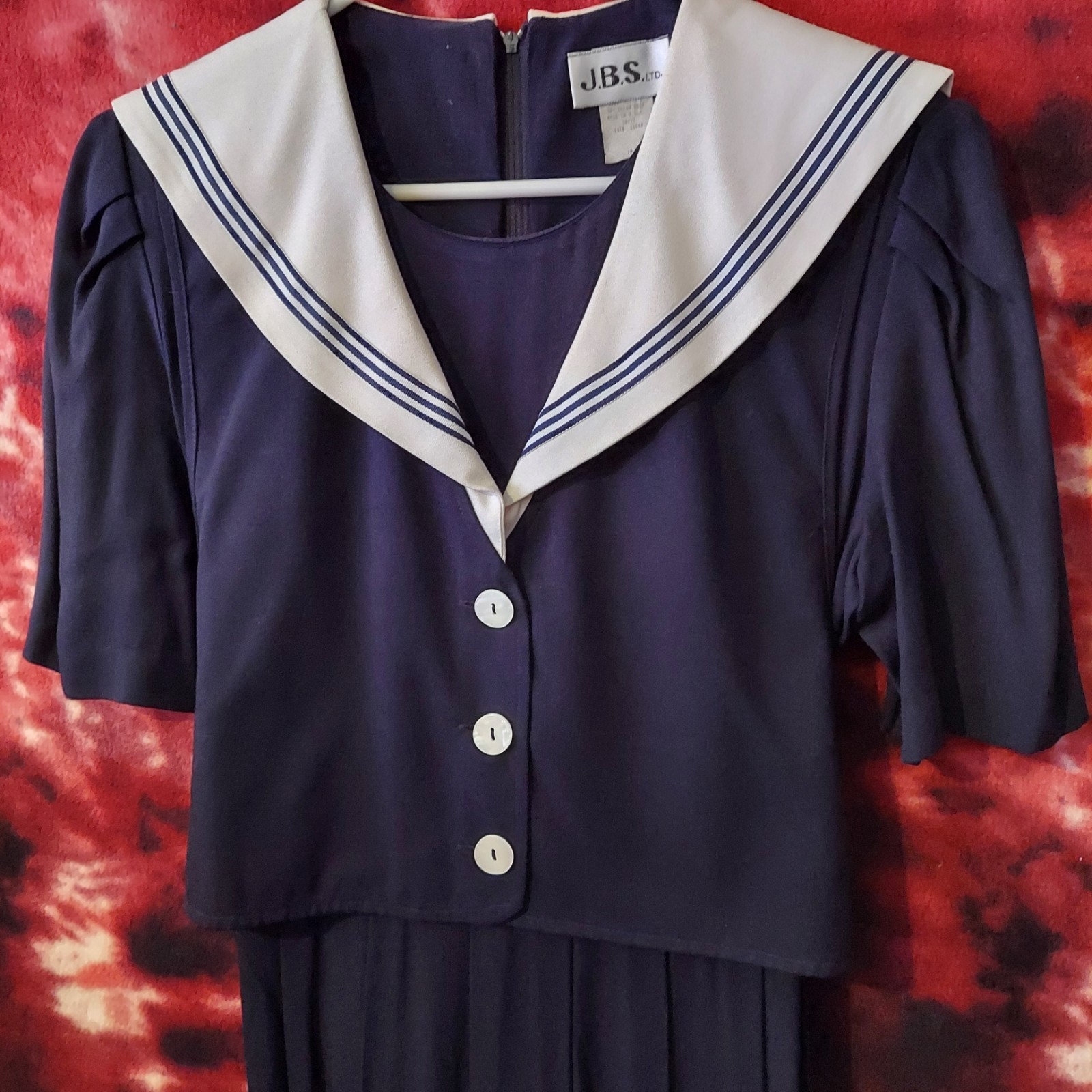 J.B.S. LTD. Navy Vintage Dress White Sailor Collar Regular Size