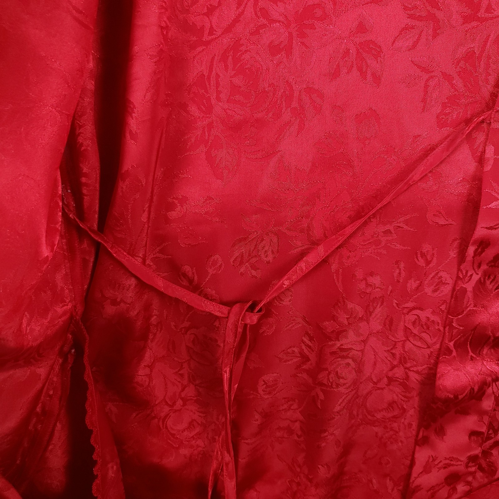 Vintage Inner Most Kimono Robe Womens Large Red Satin Jacquard Midi Pockets