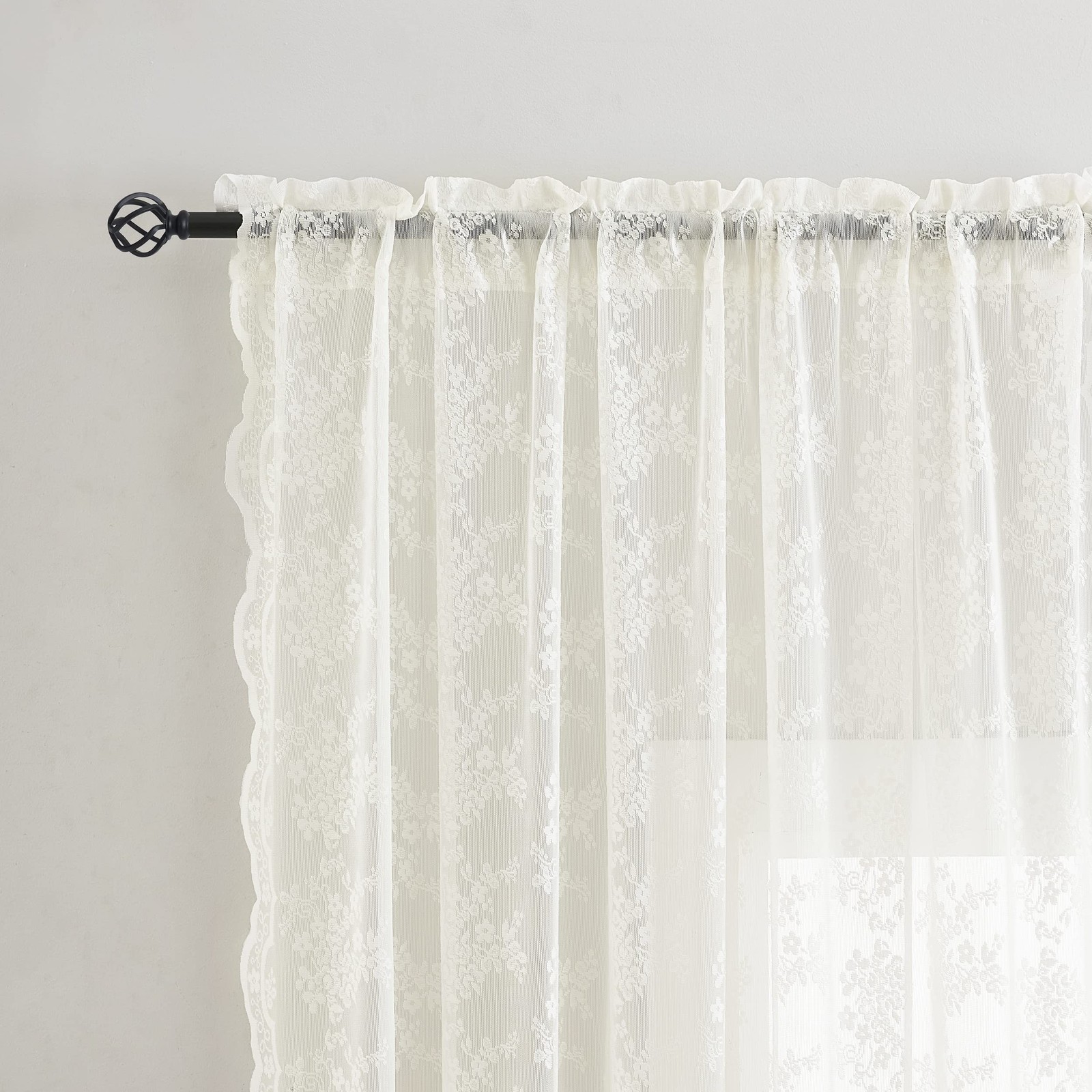 YJ YANJUN Vintage Lace Curtains 84 Inches Long-Victorian Floral Pattern Ivory…