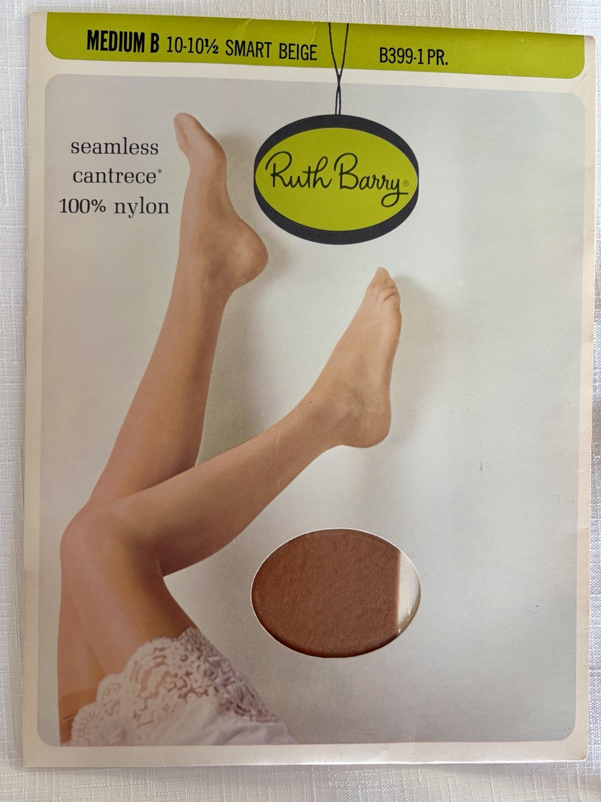 NOS Vintage Ruth Barry Seamless Cantrece’ 100% Nylon Stockings Medium B Beige