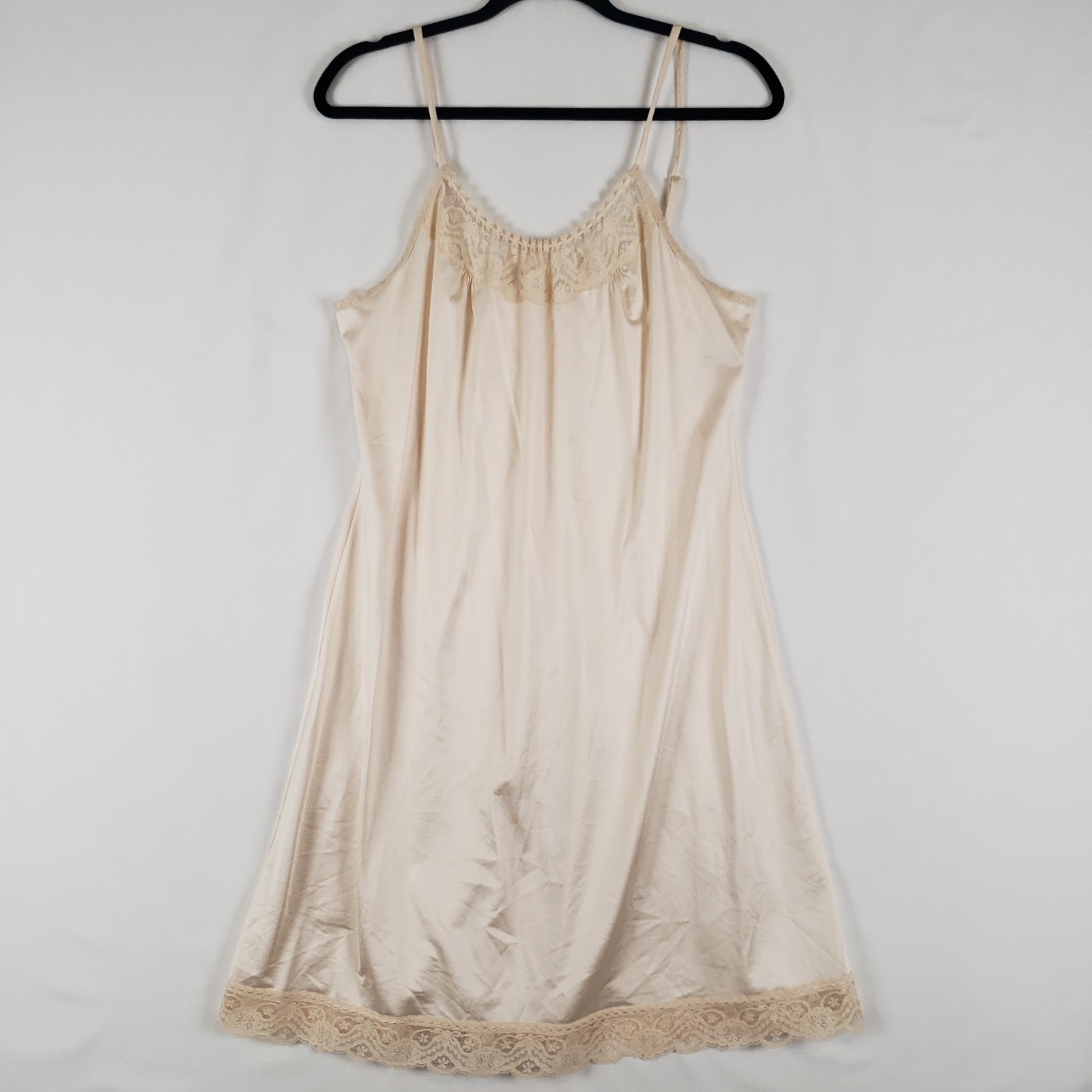 Lindsey Roscoe Full Slip Womens 36 Large Lace Trim Nylon Beige Vintage Farr West