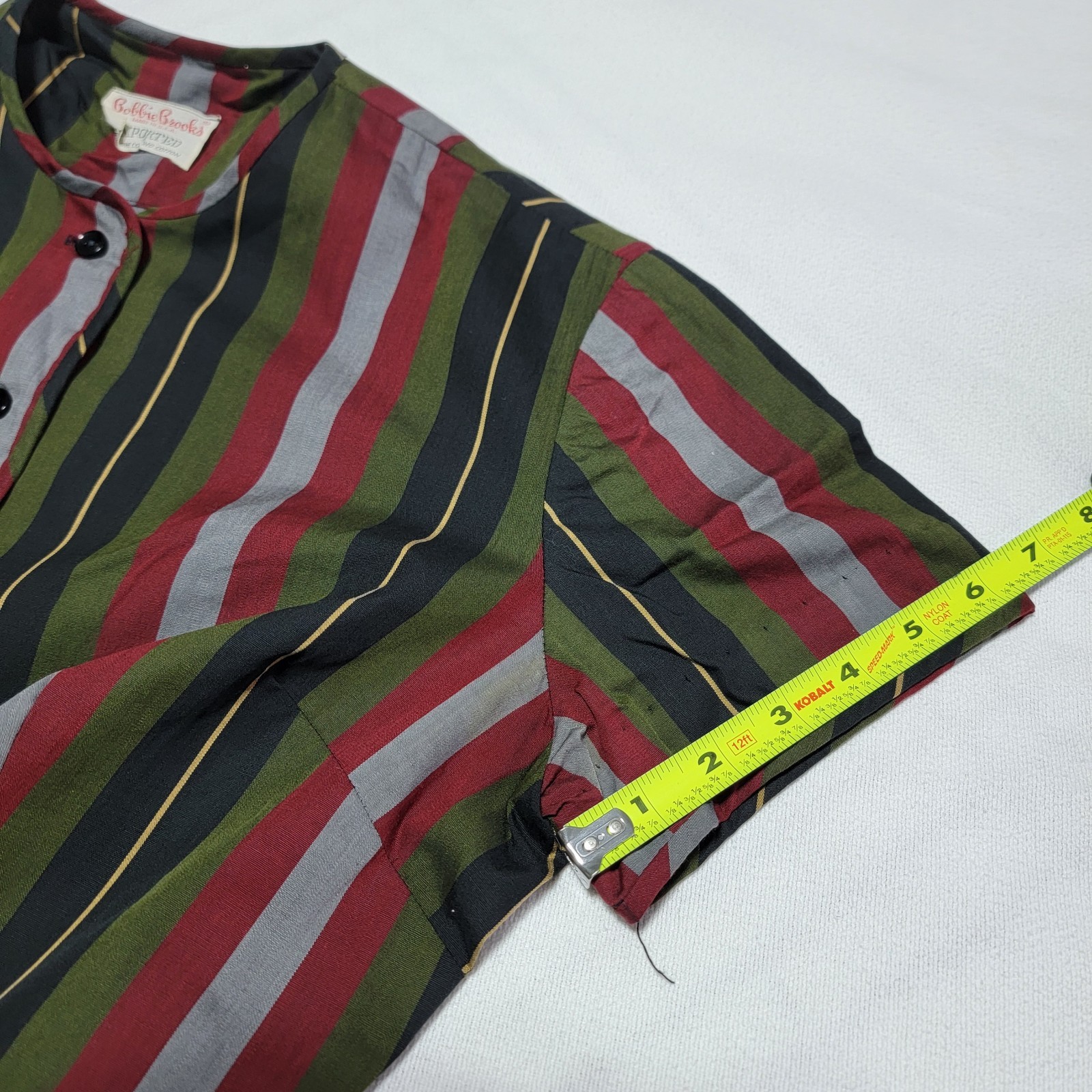 Vintage Bobbie Brooks 60s Striped Day Dress Red Black Green Grey Women Size S/6
