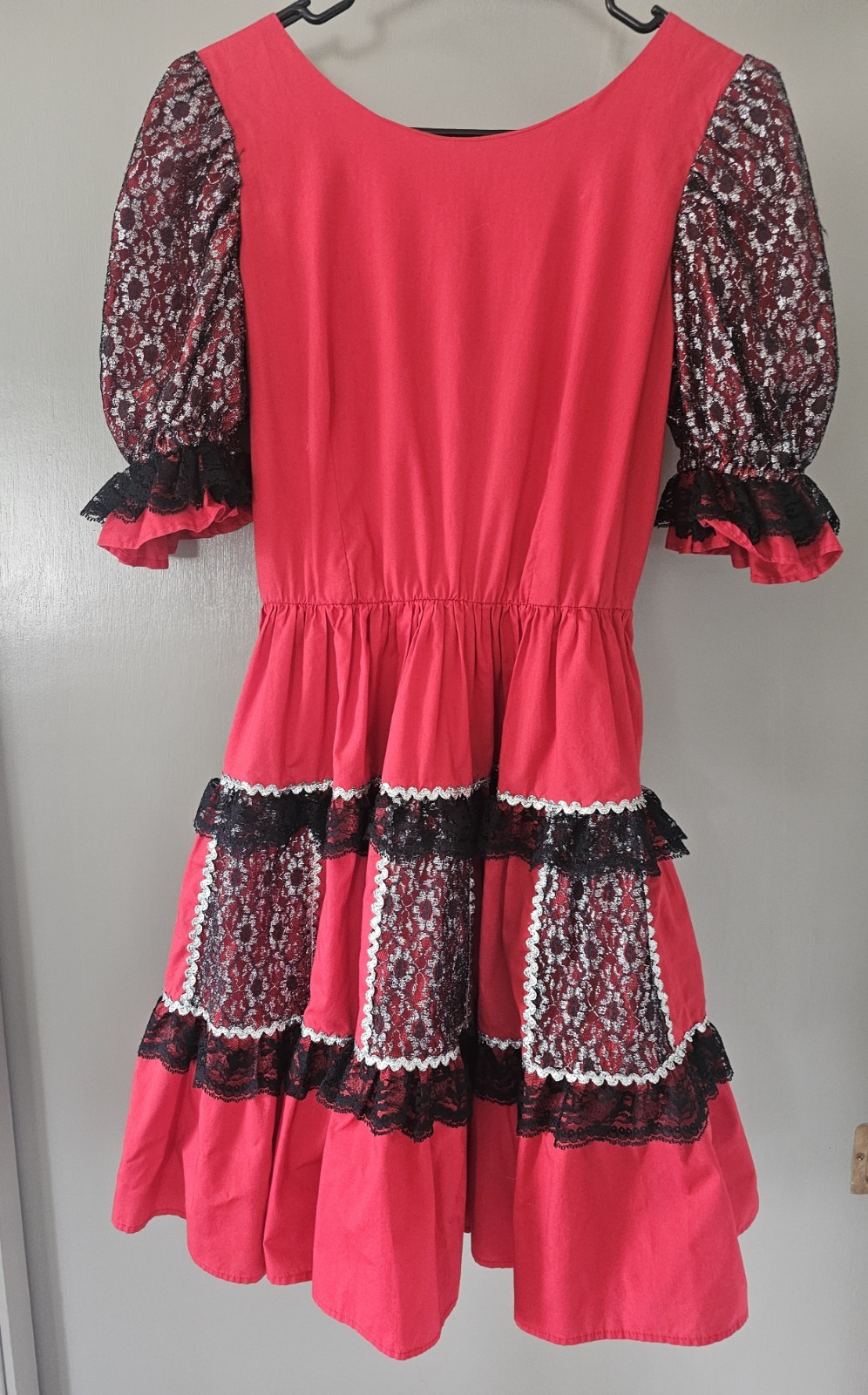 Vintage Pete Bettina Red Silver Black Lace Square Dancing Dress Dance Rockabilly