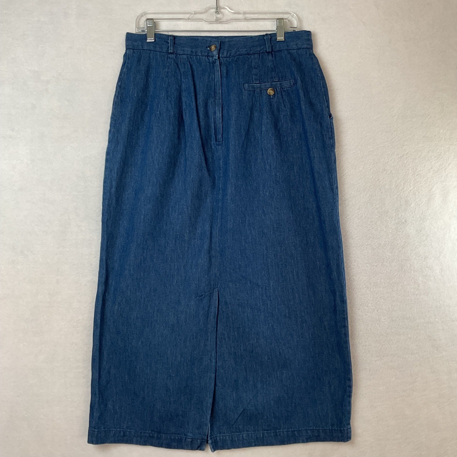 Bushwacker USA Vintage Denim Midi Skirt Blue Cotton Pleated High Waist Size 14