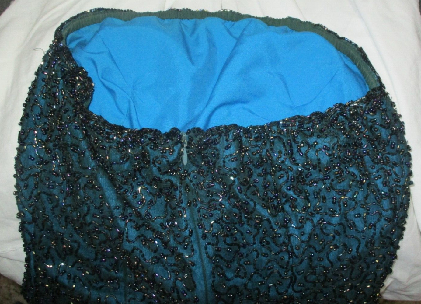 Vintage Andretta Donatello Green Silk Beaded Strapless Size S Gown Dress Slit