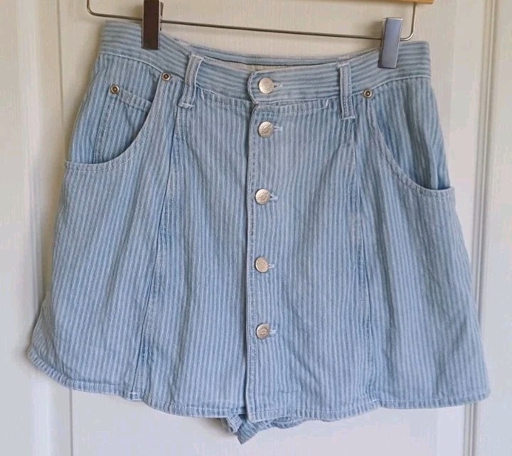 VTG 90s SQUEEZE JEANS HICKORY/RAILROAD STRIPE SKORT US 9/10* (27″ W) 100% COTTON