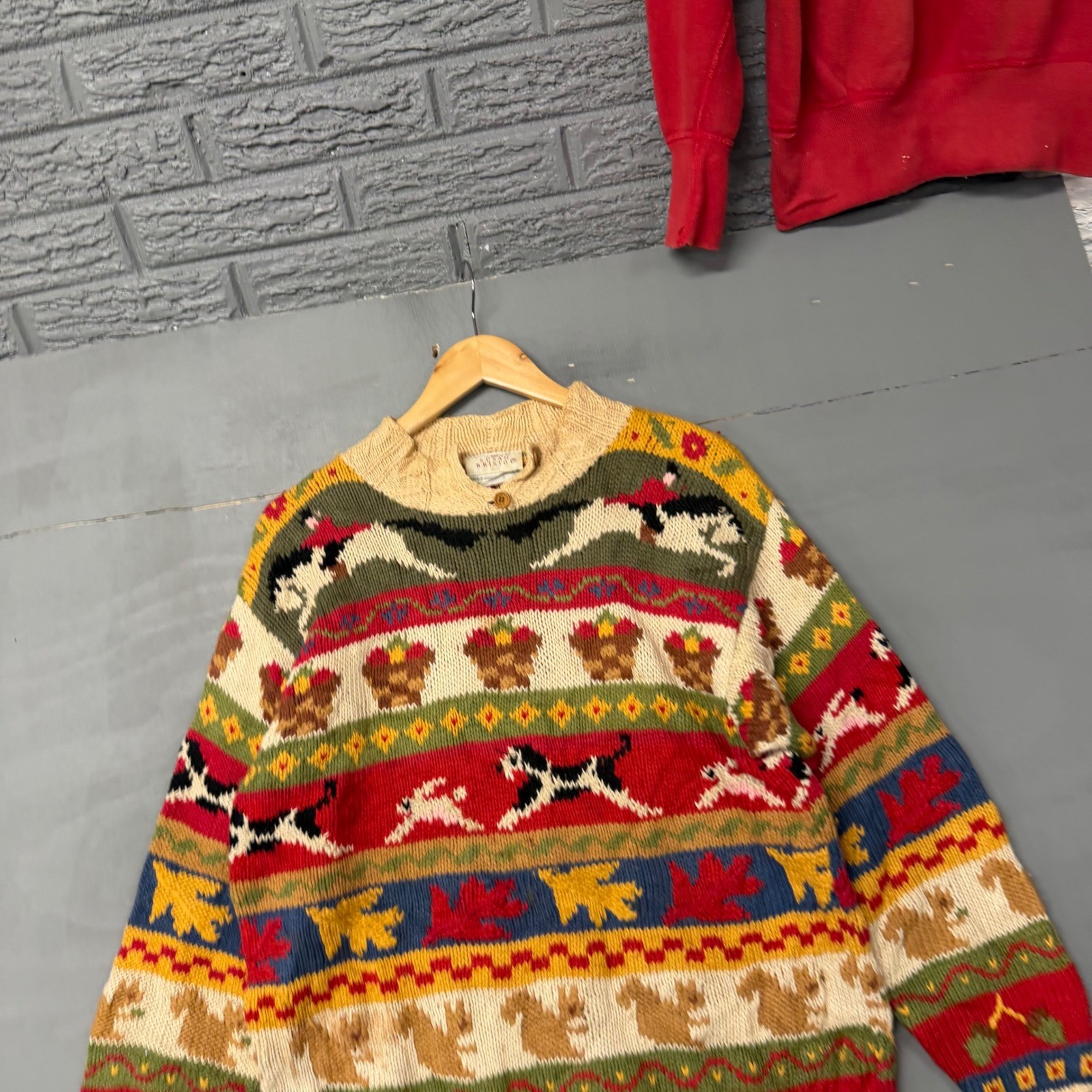Vintage 1990 Susan Bristol Fox Hunt Novelty Knit Sweater Ramie Cotton Size 36