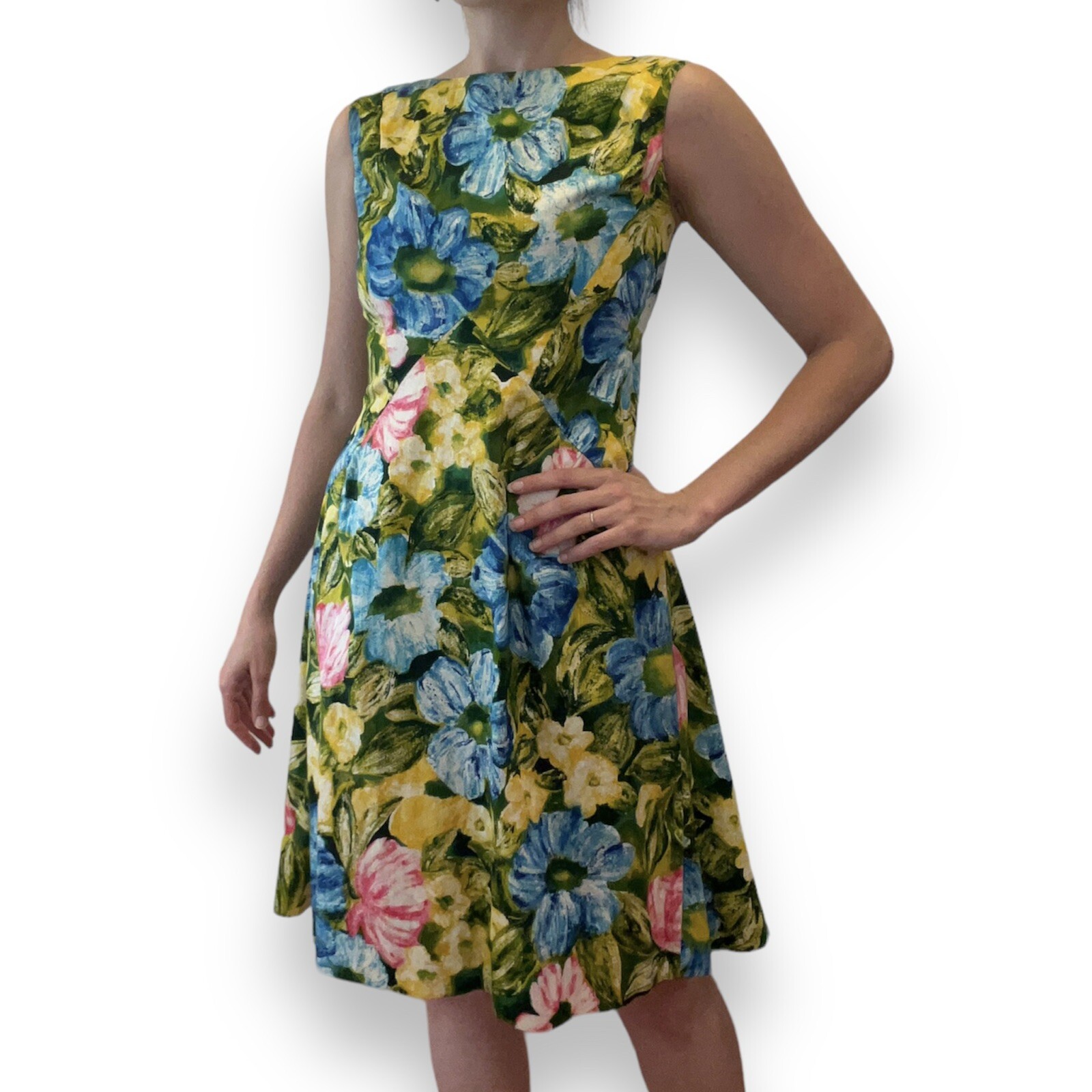 1950s Hawaiian Floral Print Short Dress Kiyomi Hawaii 1960s Caped Cotton