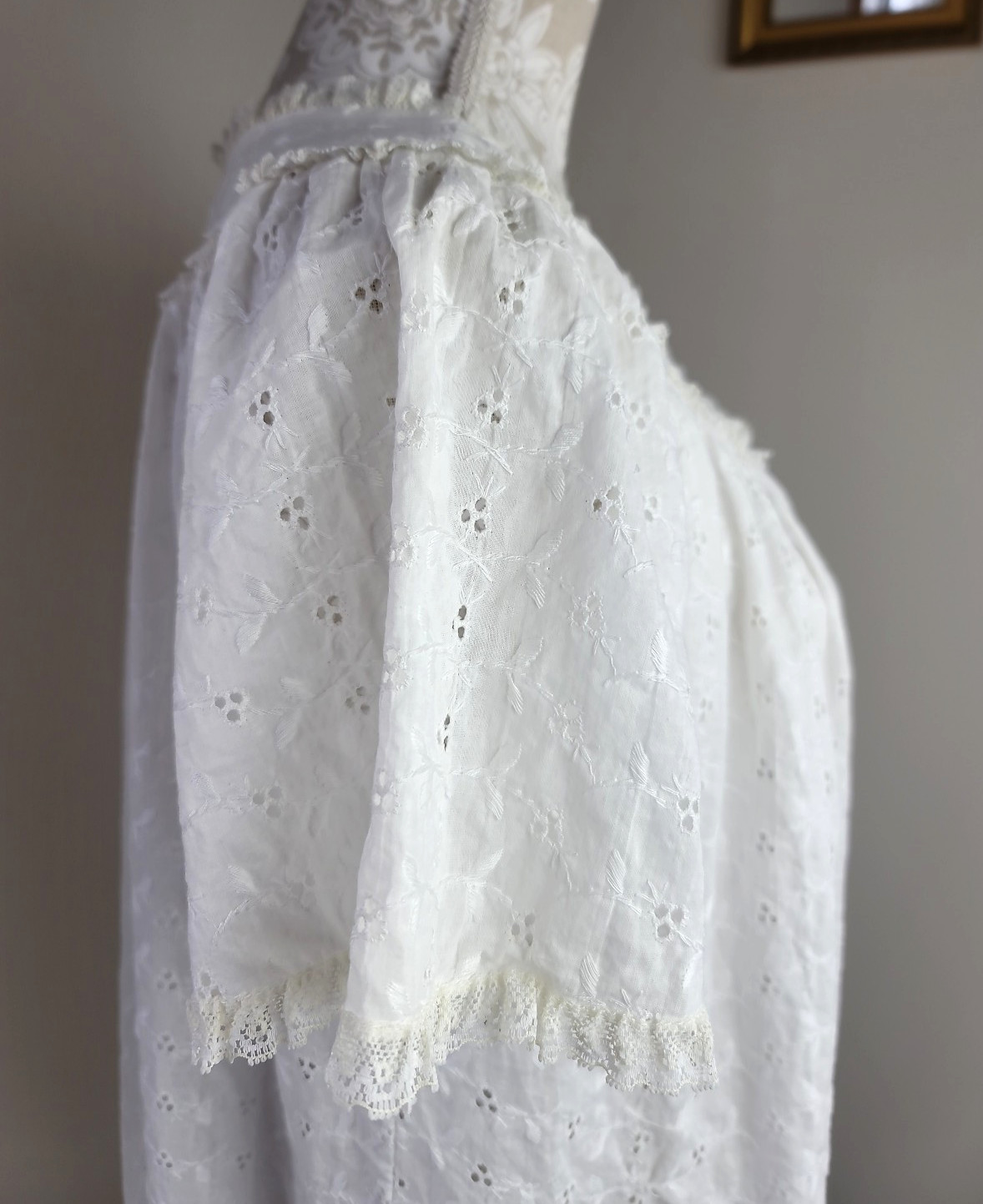Vtg Barbara Lee Robe White Eyelet Lace Sz Small Summer Cover Up Short Sleeve