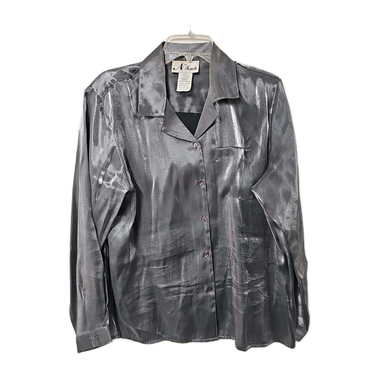Vintage 80’s Pewter Metallic Disco Club Button Up Shirt Sz 18 Shoulder Pads