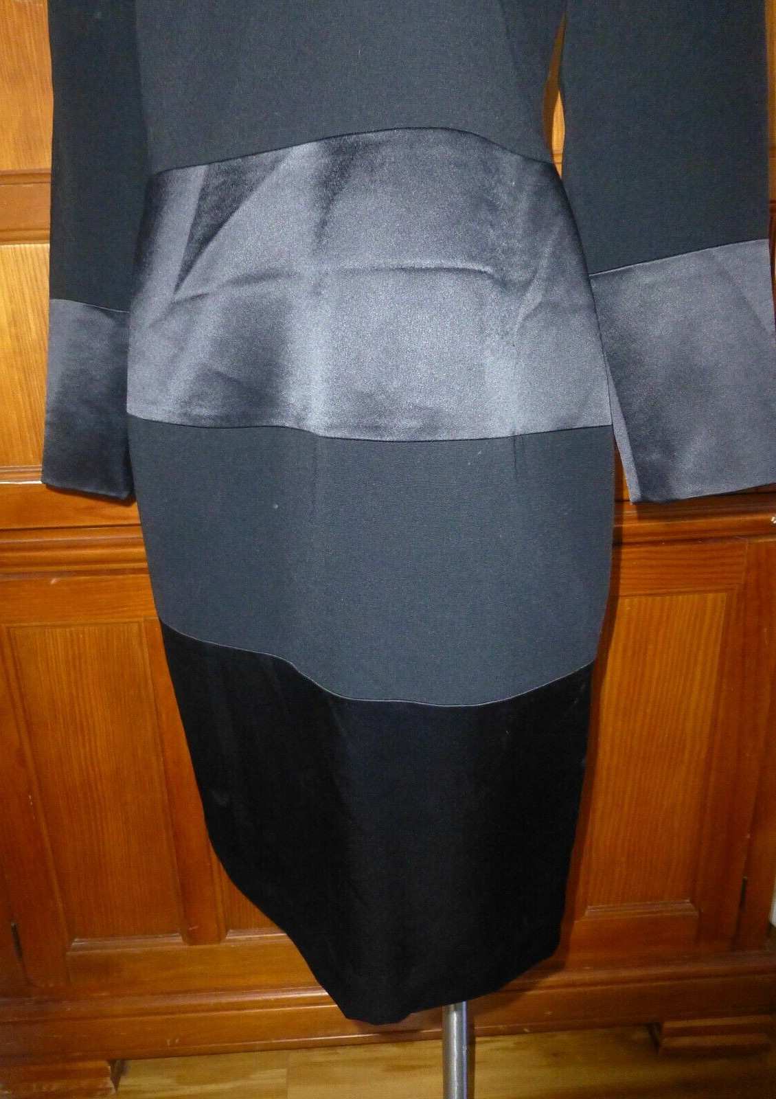 VTG BILL BLASS Black Sequin Lace Crepe Satin Evening Party Sheath DRESS sz 8 M