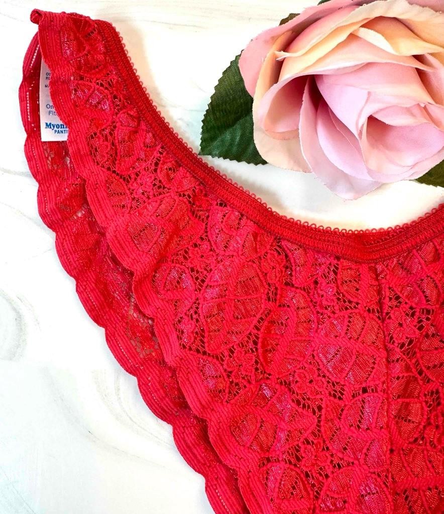 MYONNE Vintage Red Chantilly Lace Bikini Panties Panty One Size Fits All