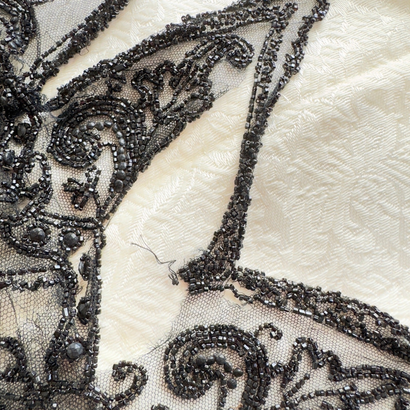 Antique Victorian French Jet Beaded Net Mantle / Capelet Mourning Attire AS IS