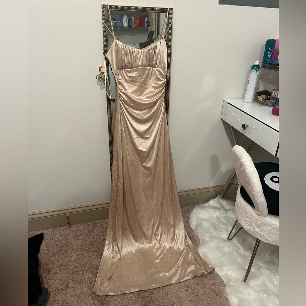 Vintage Y2K Jodi Kristopher Maxi Prom Evening Gown Dress Medium Champagne Gold