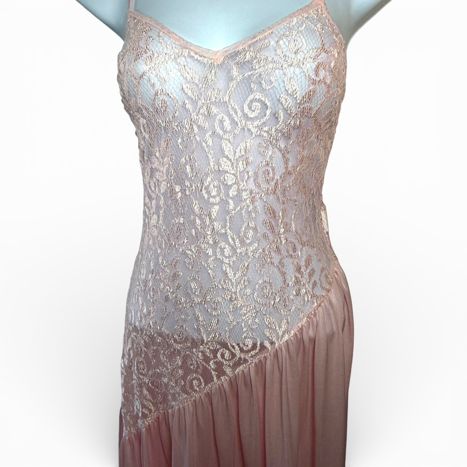 Vintage Pink Lace Slip Size Small Nightgown Lingerie Lace Ethereal Fairy Whimsi