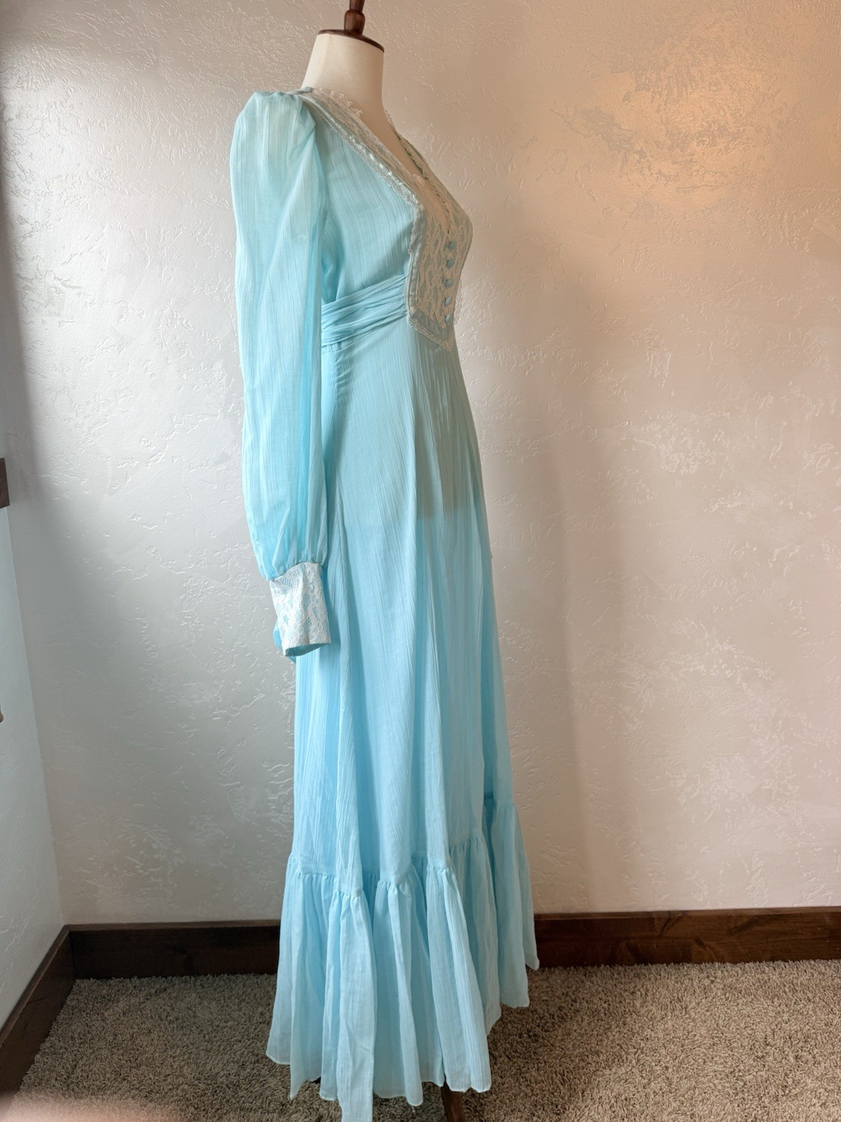 Vintage 1970s Robin’s Egg Blue Prairie Maxi Dress Small Cottagecore Gunne Style