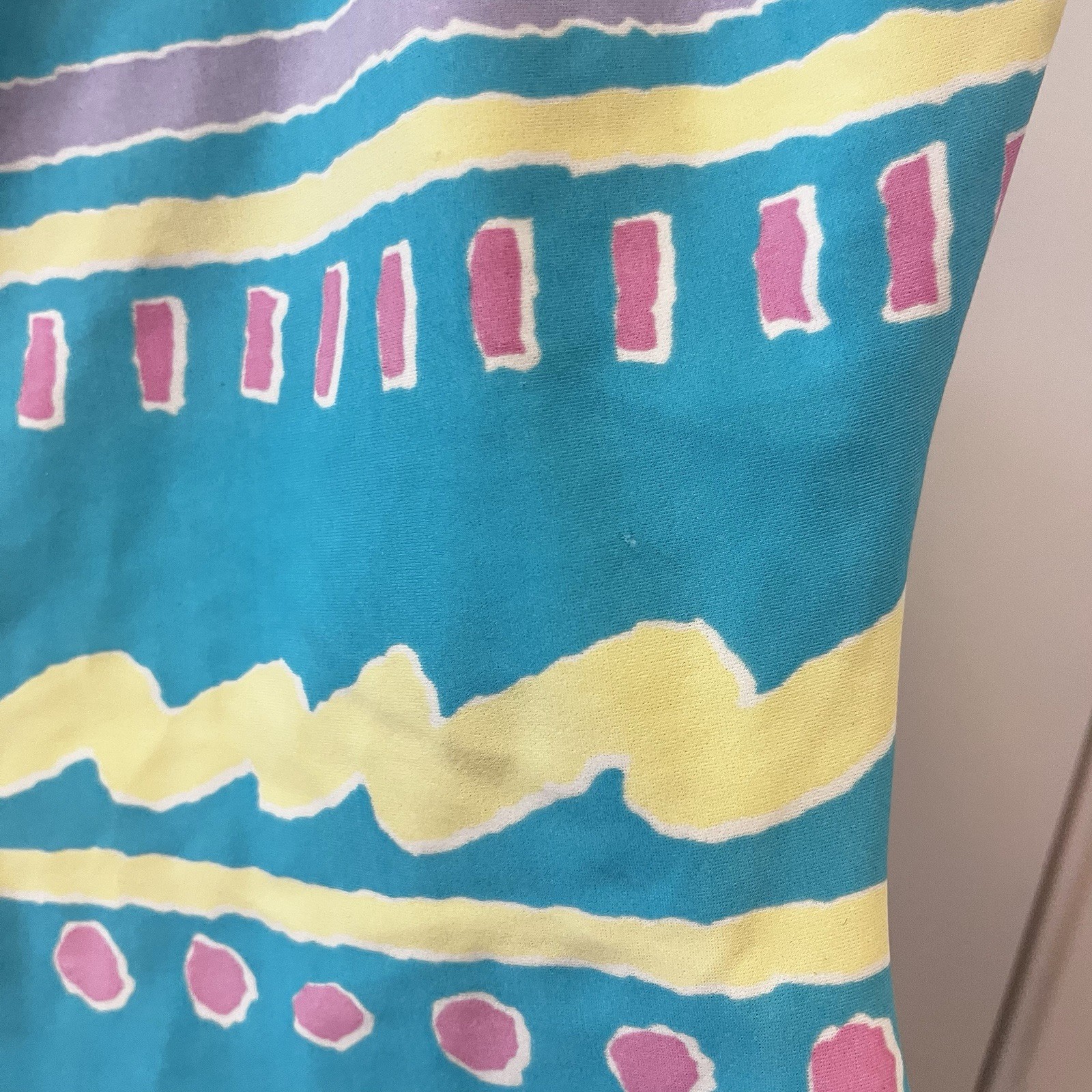 Vintage JAG One Piece Swimsuit Aqua Purple Pastel Abstract High Cut 80s Size 10