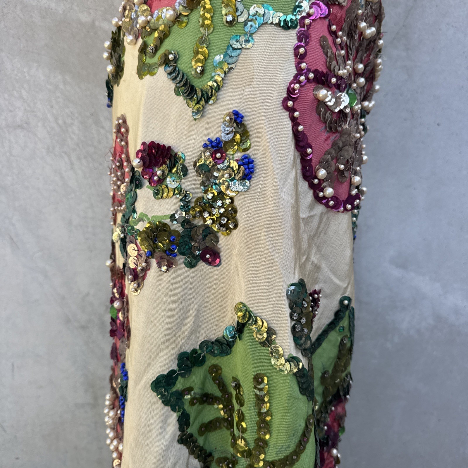 Vintage 1930s Painted Skirt Rhinestones Beading Pearls Flower Showgirl Burlesque