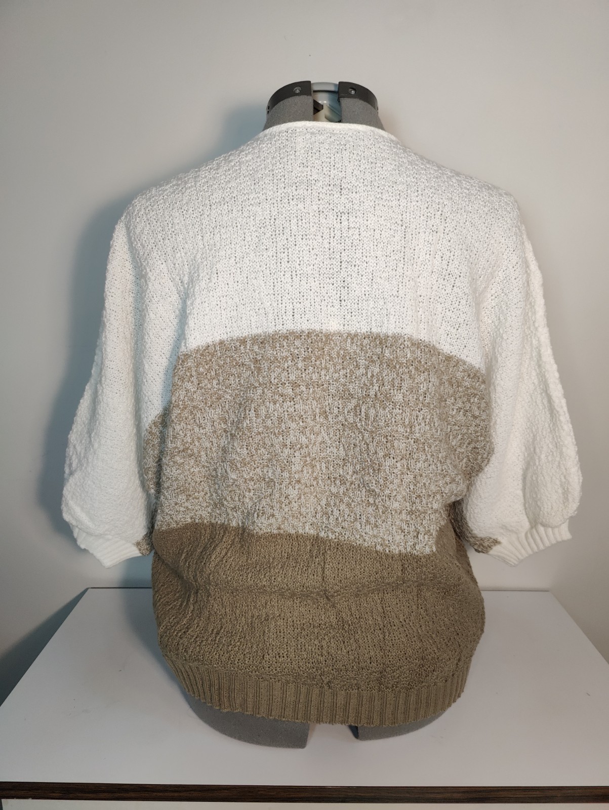 Vtg Helen Sue Sweater Stripe Color Block 3/4 Sleeve USA Acrylic Sz XL