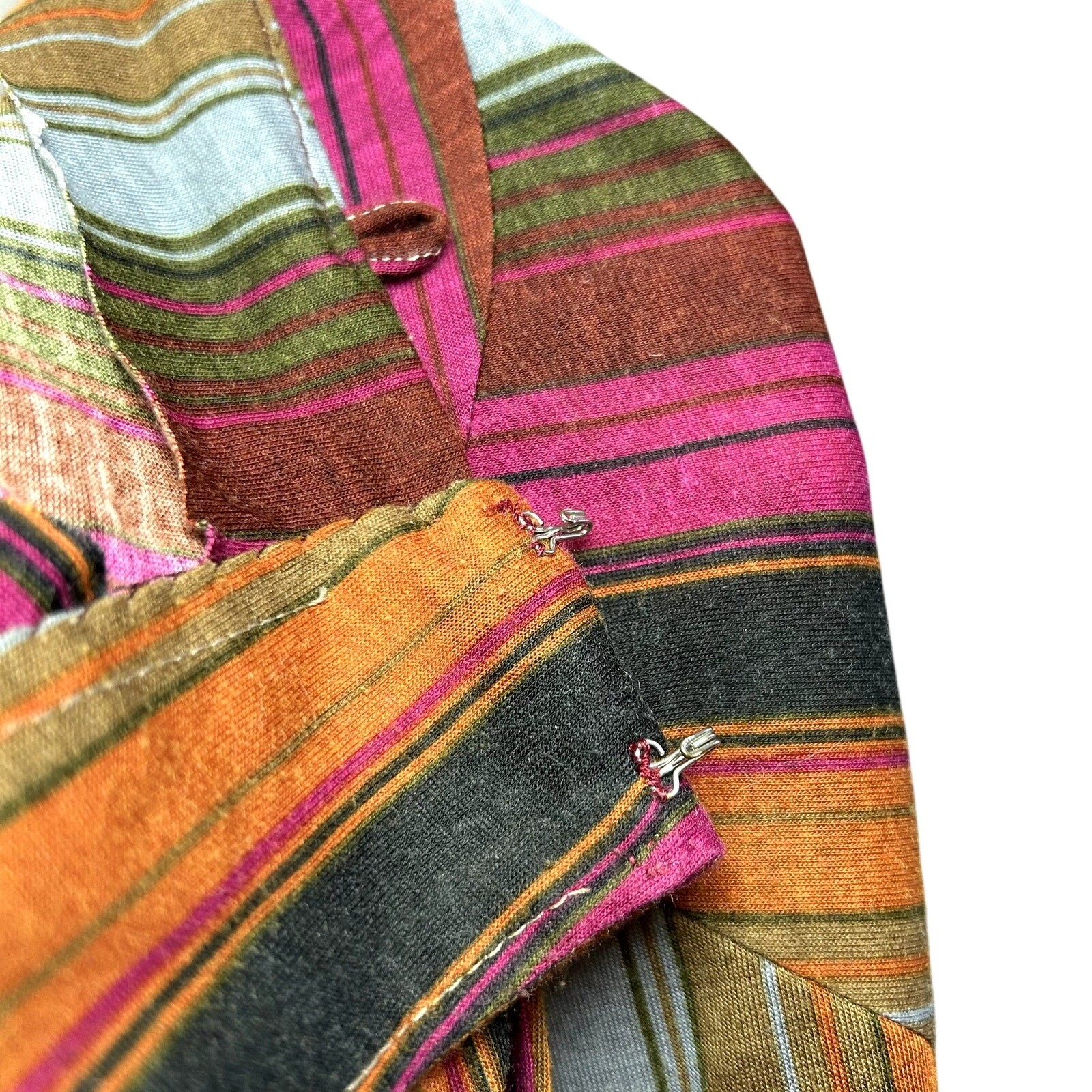 VTG 70s Knit Turtleneck Midi Dress L Pussy Bow Multicolor Bespoke Retro Twee