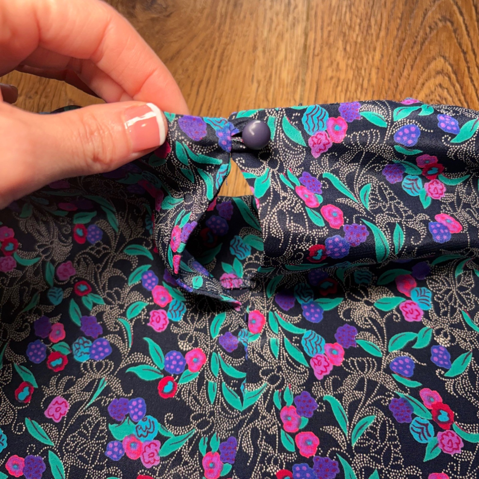 90s Prestige Business Fashions Floral Blouse Purple Pink USA Made Size 10 Office