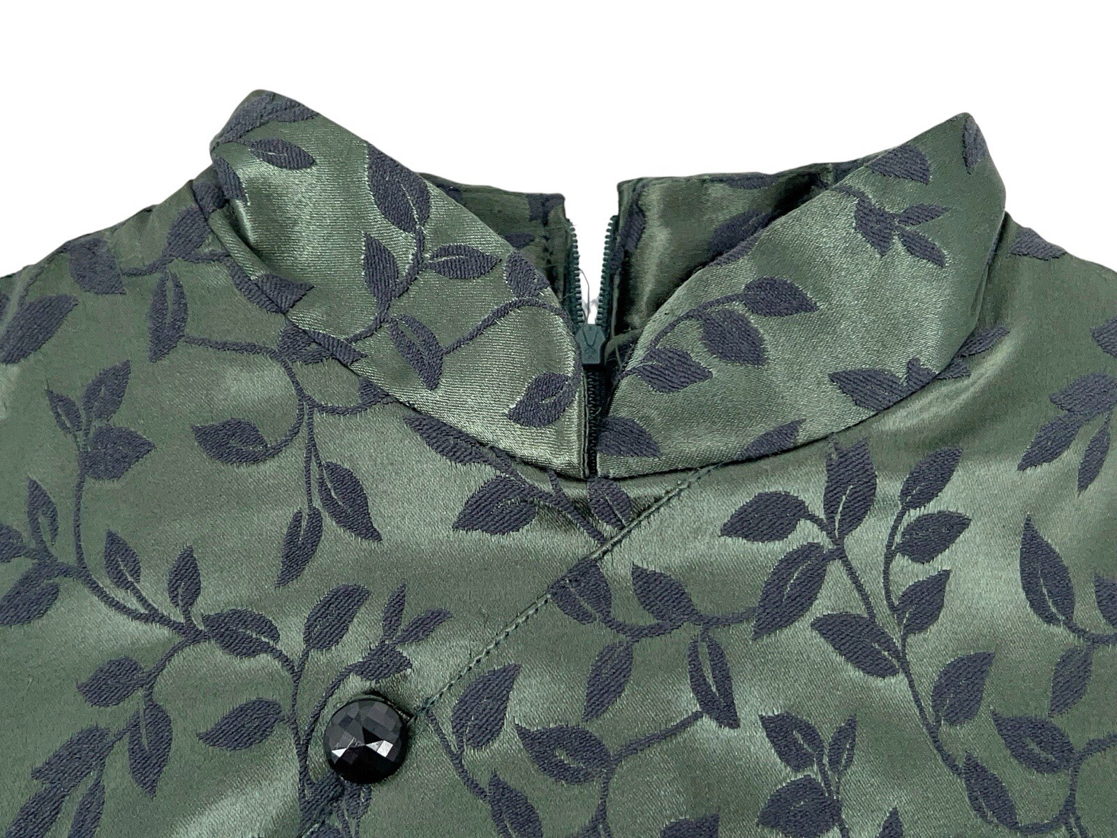 Vintage 90s Dawn Joy Green Cheongsam Maxi Dress Satin Floral Goth Grunge 9/10