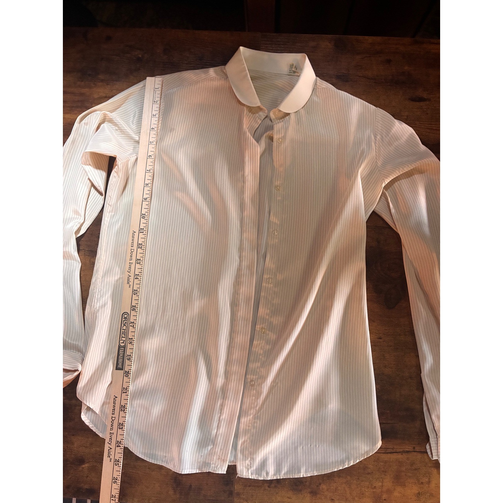 Vintage Button Down Blouse Womens 10 Cream Pinstripe Fair Peter Pan Collar Long