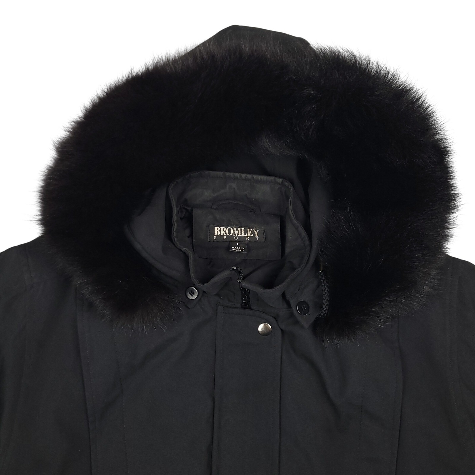 Vintage Bromley Sport Faux Fur Hooded Parka Coat Jacket Womens Large Black EUC