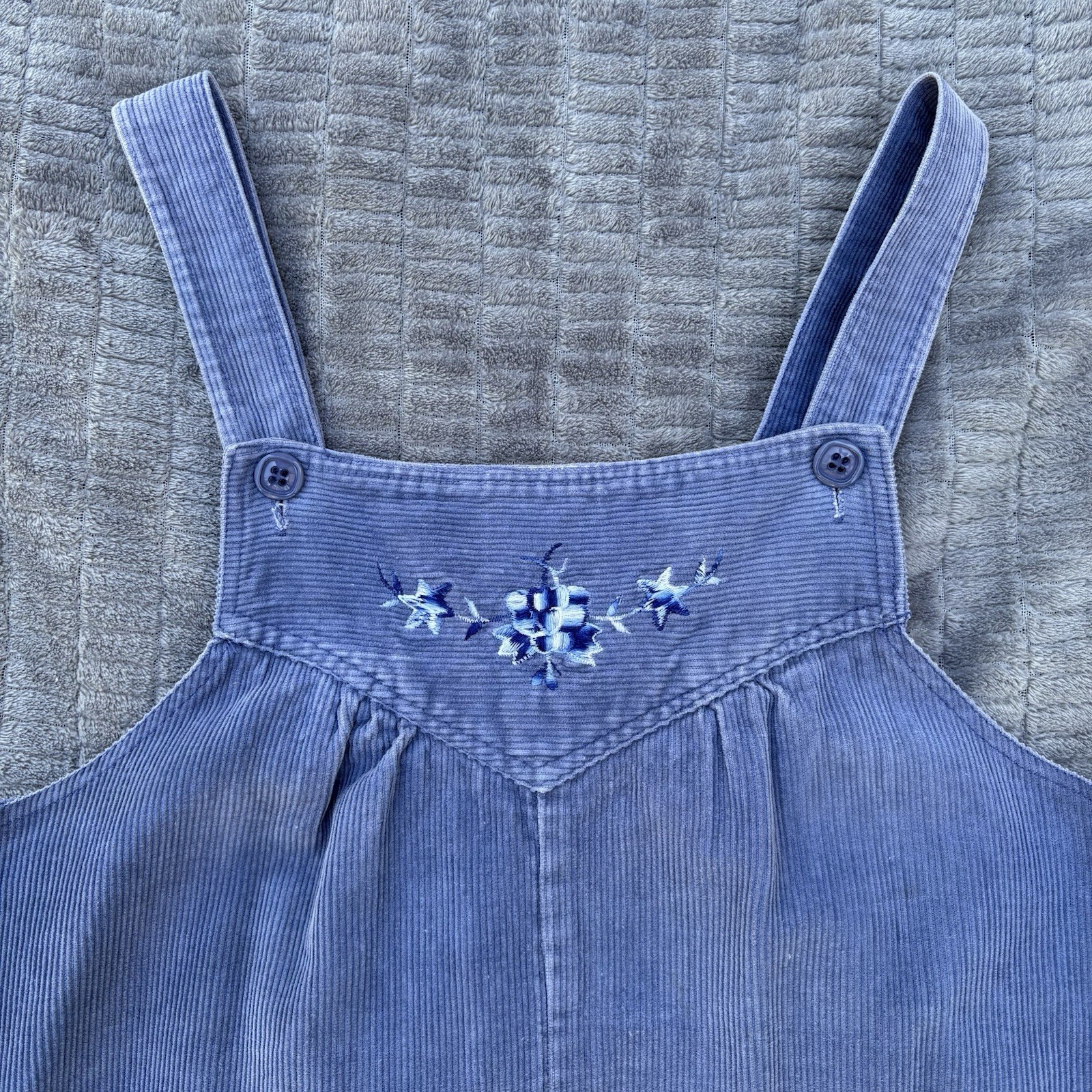 VTG 70s 80s Miss Joni Corduroy Pinafore Dress Floral Cottagecore Prairie