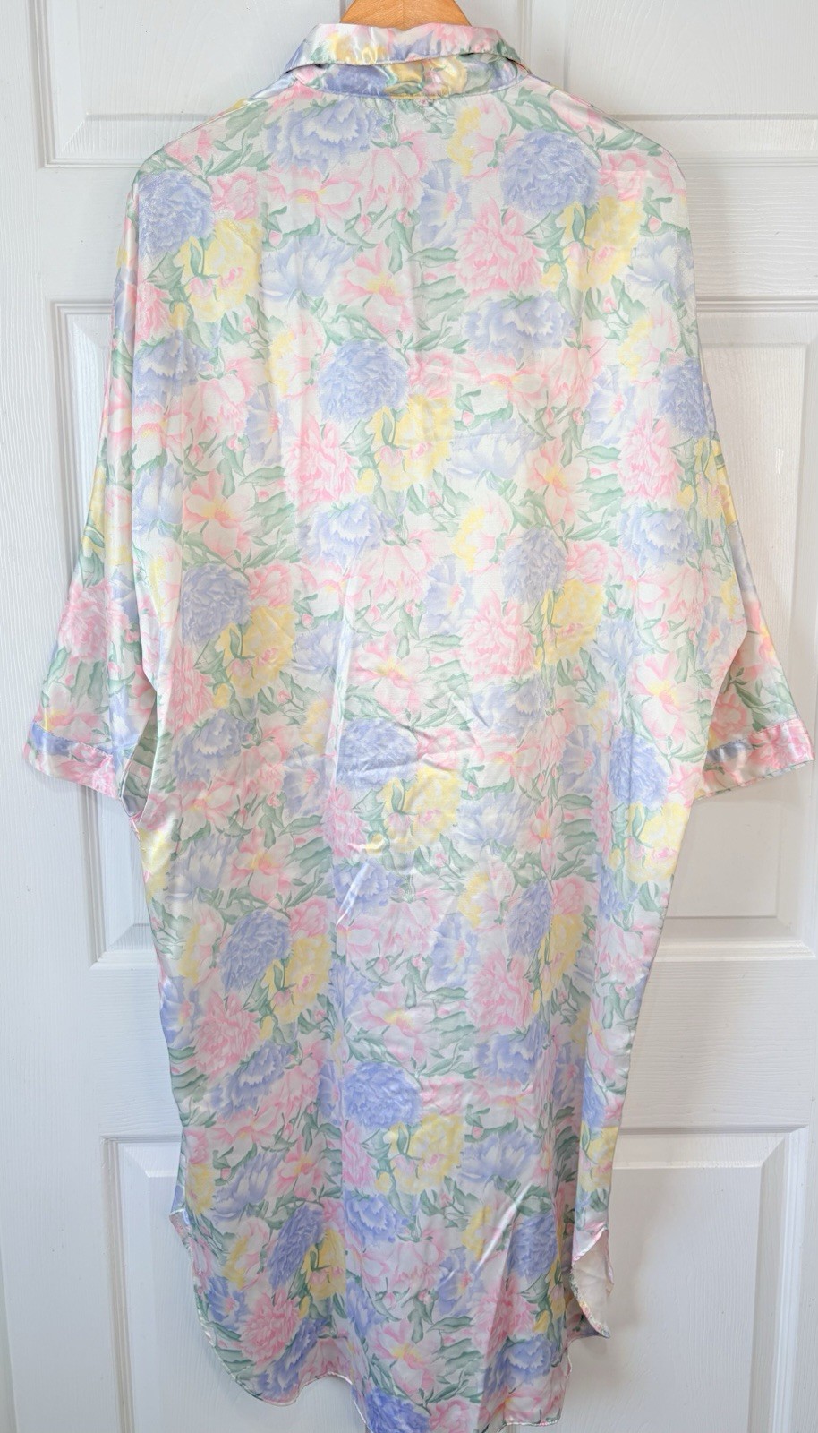 Vintage Kathryn Satin Pastel Floral Flannel Night Shirt Nightgown Gown~Large