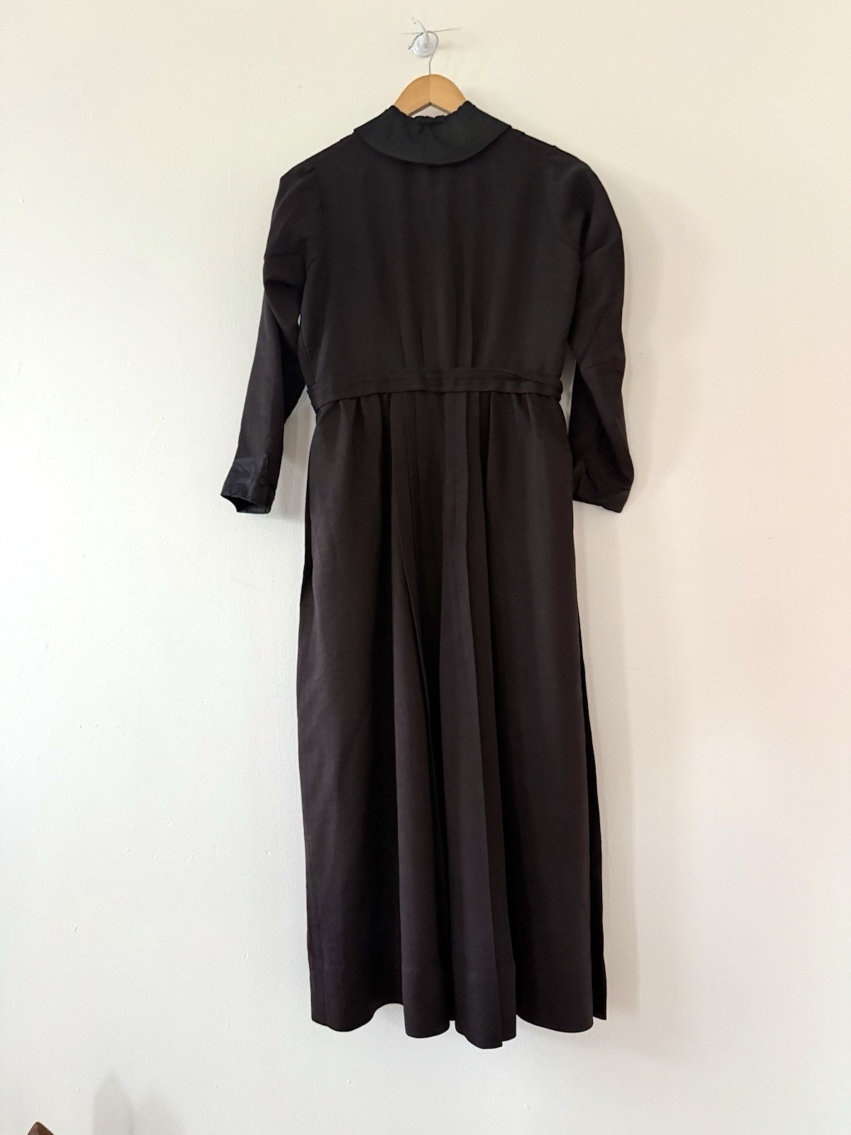 Antique Victorian Wool Crepe Full Length Winter Wrapper Dress/Duster Mourning M