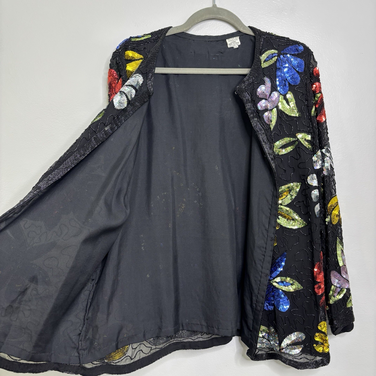 Vintage Silk Sequin Beaded Cardigan Lined Size XL Cruise Cocktail Glam