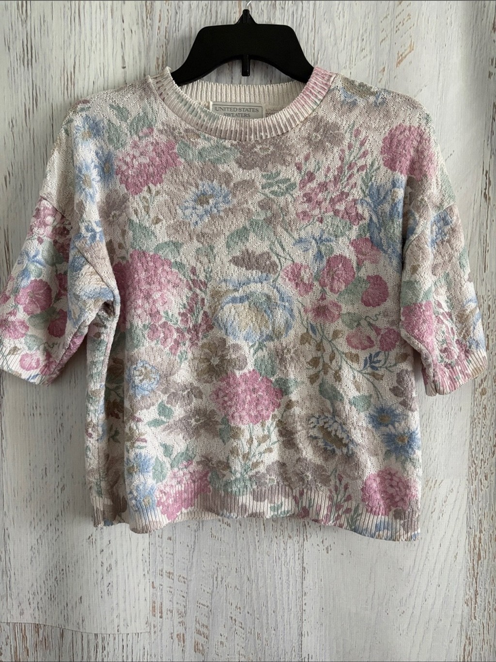 United States Sweaters vintage floral boxy fit light knit short sleeve sweater