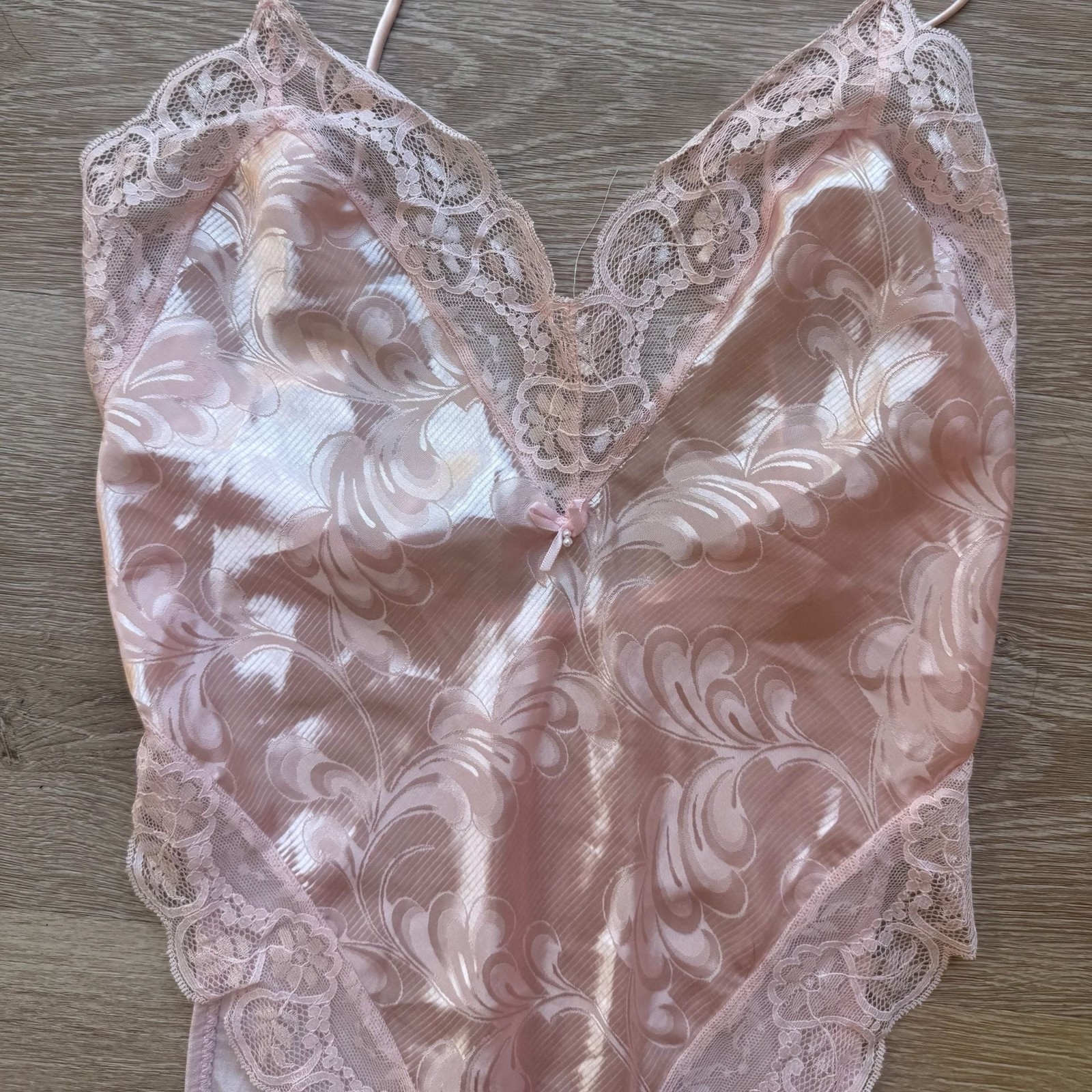 Vintage Pink Jacquard Satin and Lace Teddy Lingerie