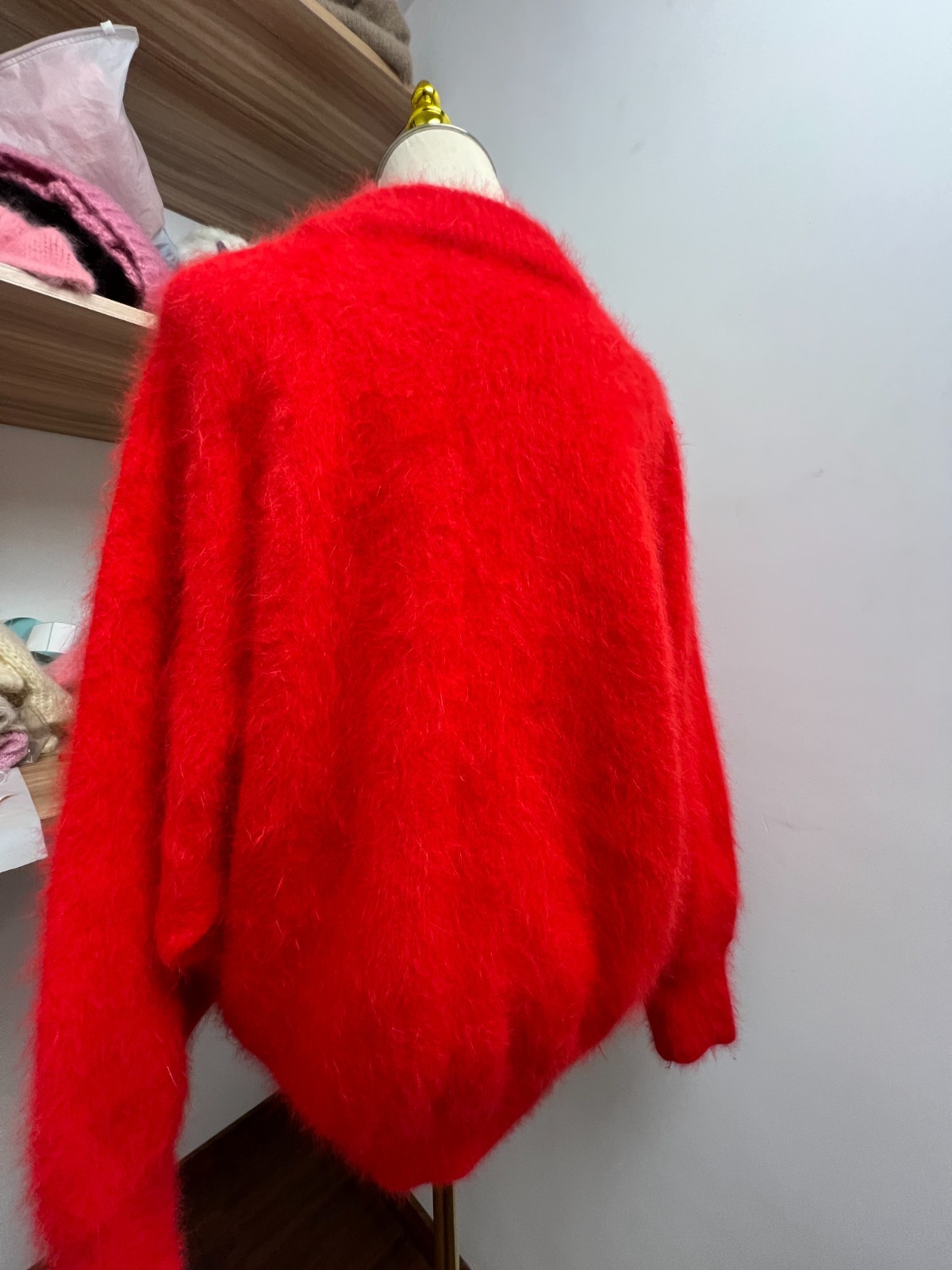 80% Angora Sweater Red Floral Embroidered Front Soft Fuzzy Knit Pullover