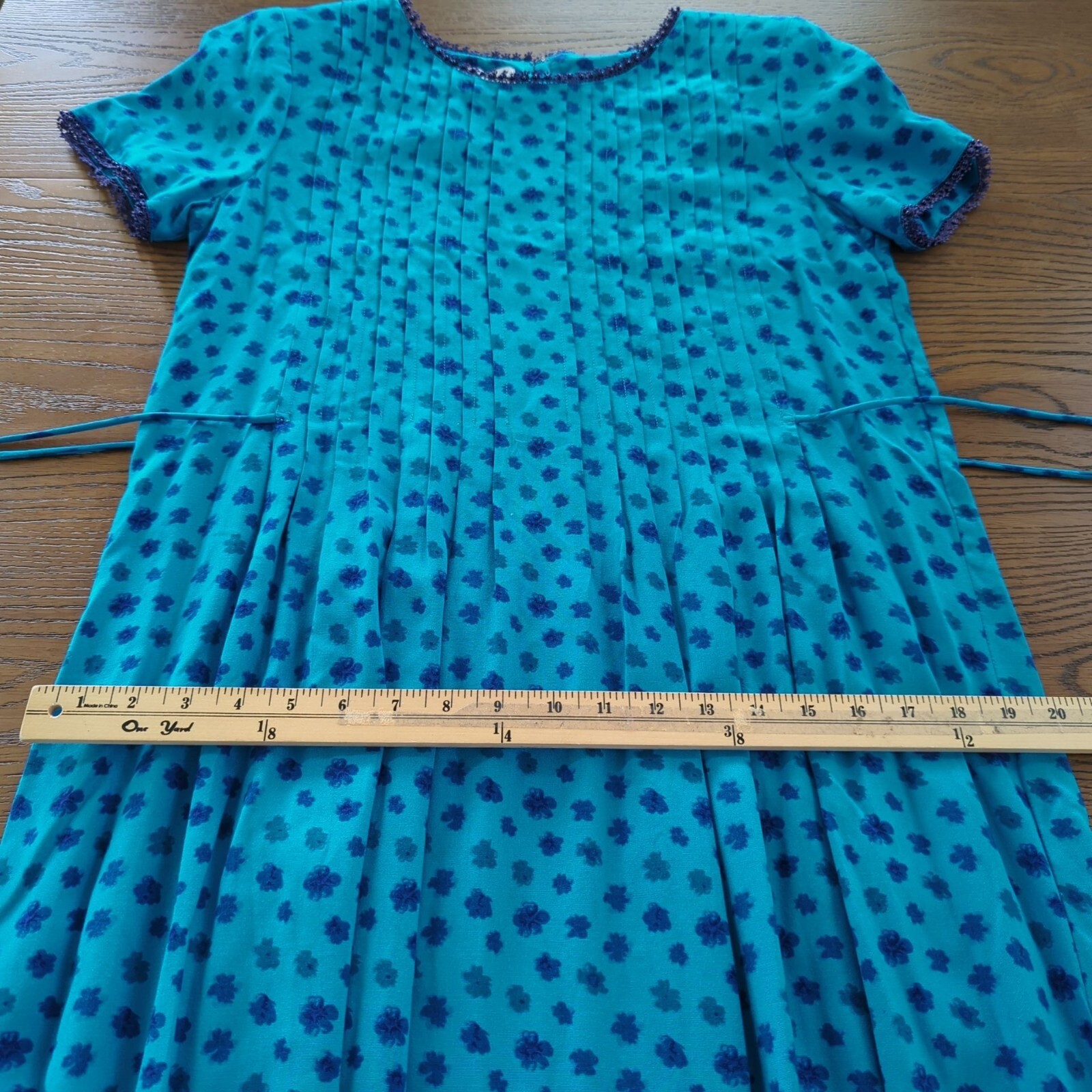 Vintage Sarah Elizabeth Floral Midi double tied modest blue Dress Waist Tie 8