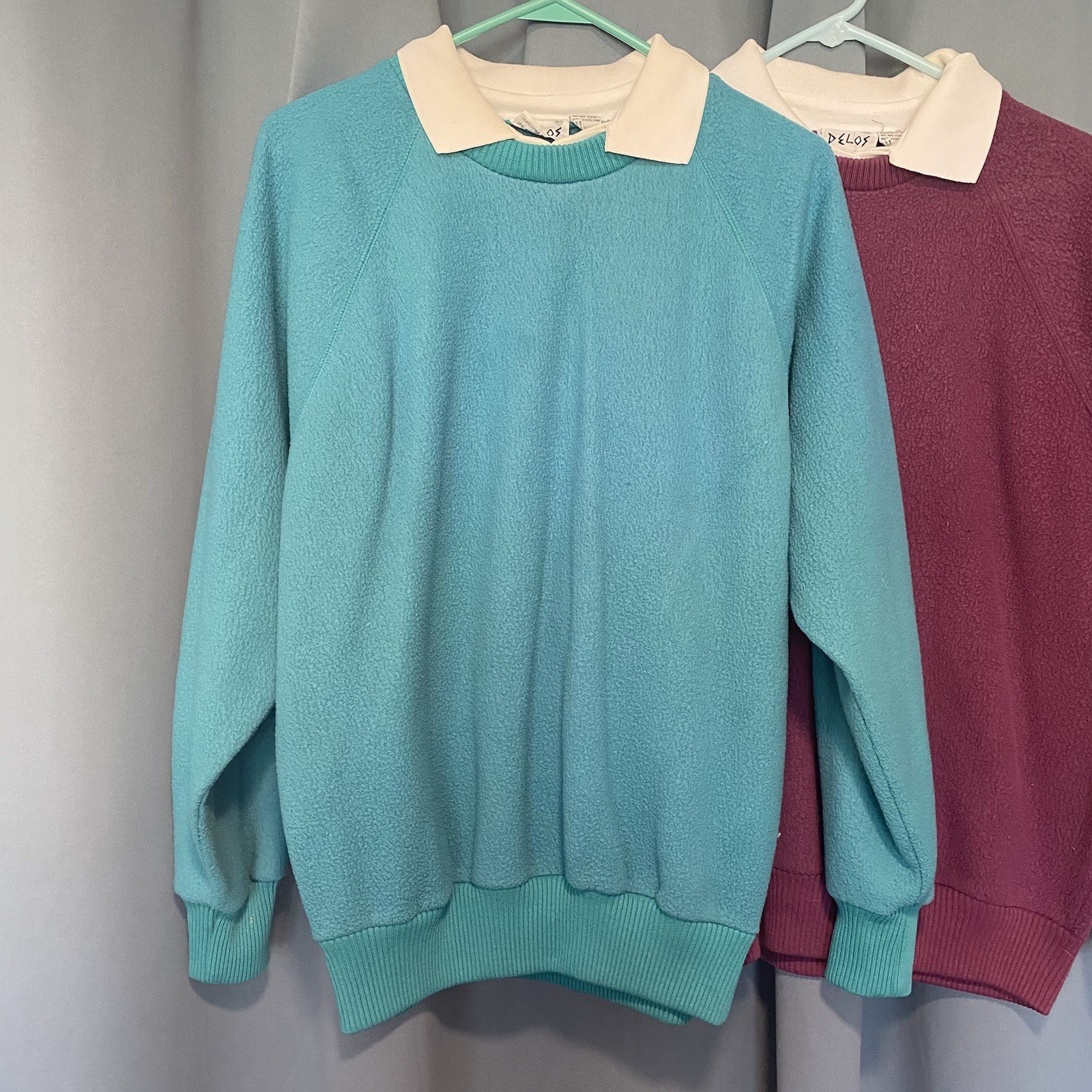 Lot Of 3 Vintage Women’s 2xl Delos Sweaters Teal Gray Purple Collar Preppy 80’s