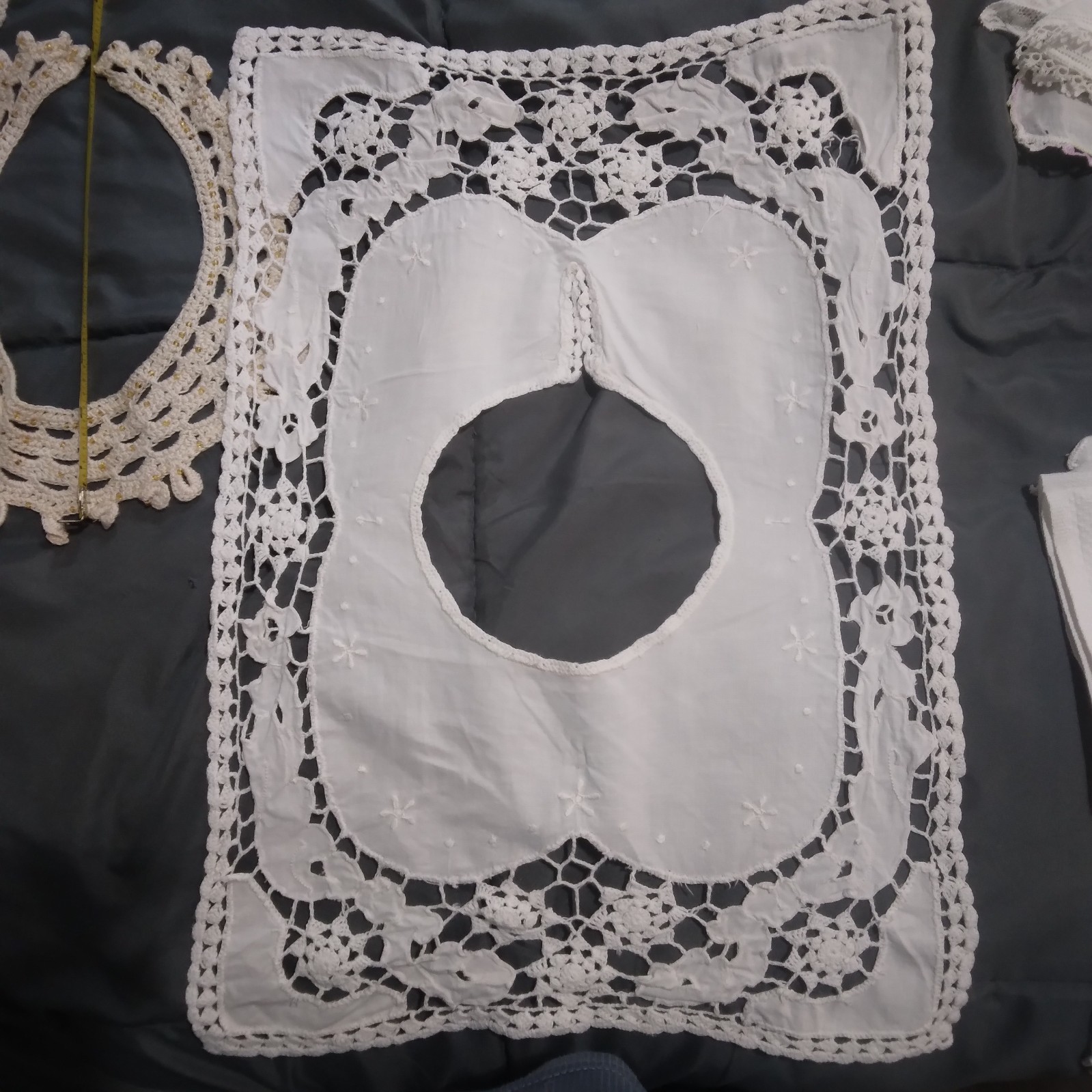 Vintage Four Handmade Whitework Lace Dress Yoke Collar Embroidered Crochet