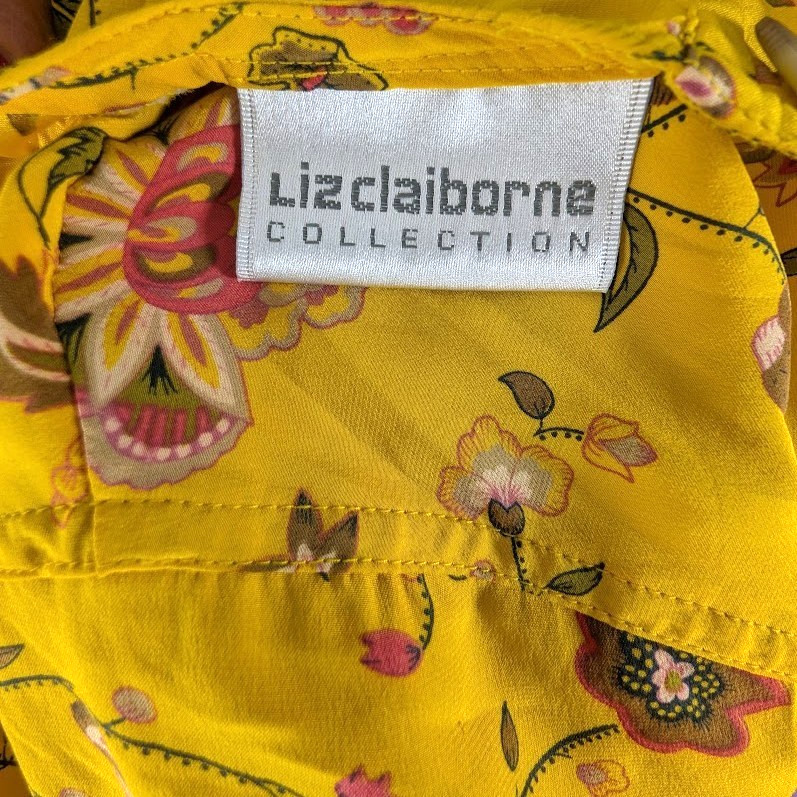 Liz Claiborne Silk Blouse Top Womens Size 14 Floral Sunflower Gold VTG Pullover