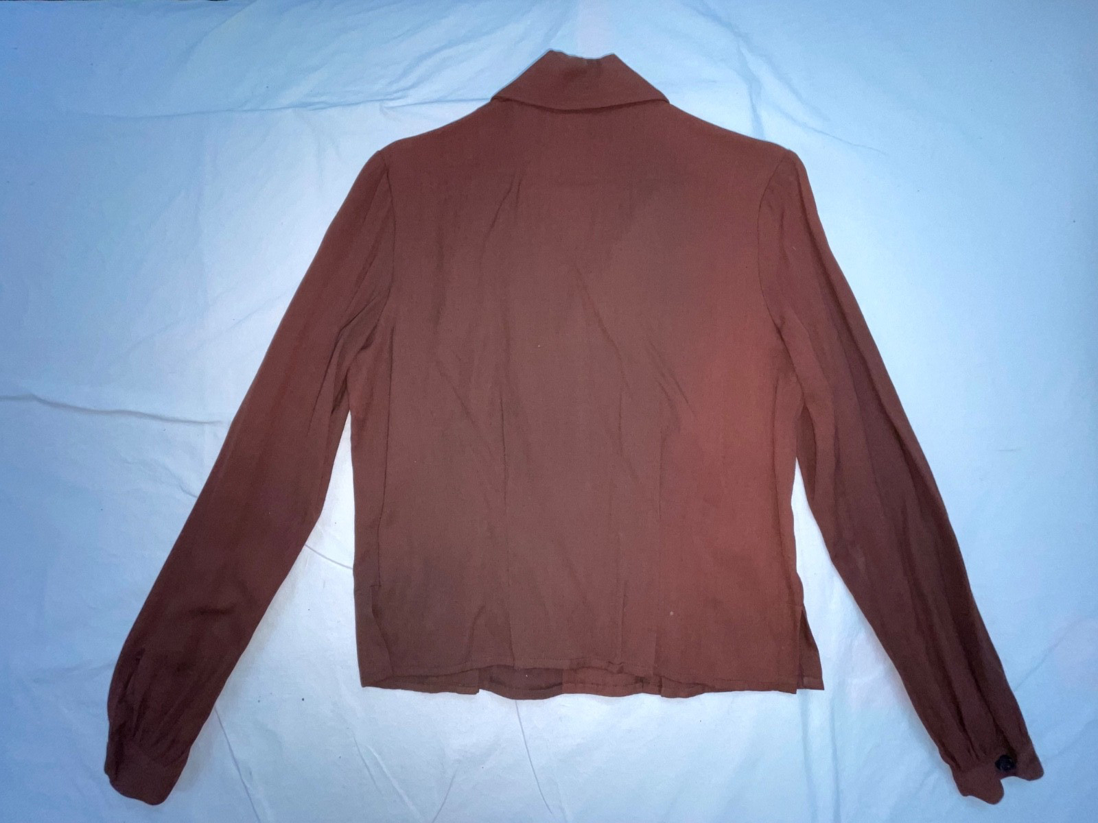 VTG 40S 50S WOMENS S GABARDINE RAYON BROWN BUTTON ROCKABILLY SHIRT TOP
