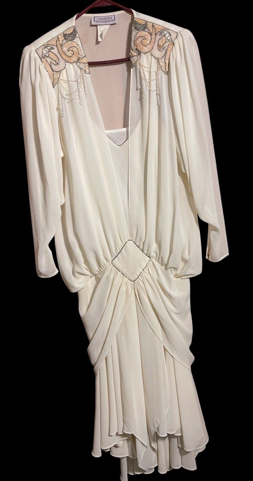 Vintage 1982 Eletra Casadei Ivory Dress Art Deco Old Hollywood Style Size 6
