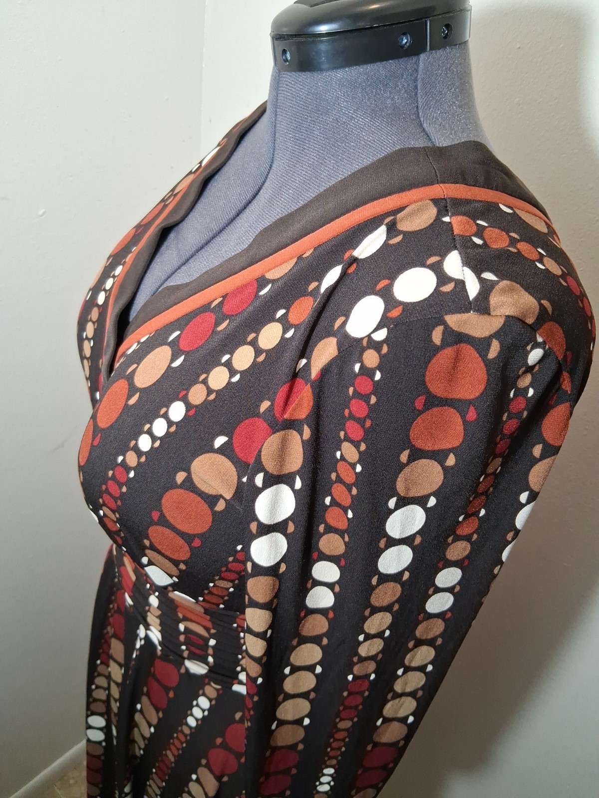 Studio I Brown Dot Print Wrap Dress 3/4 Sleeve Size 16 Reto Y2K 70’s Inspired
