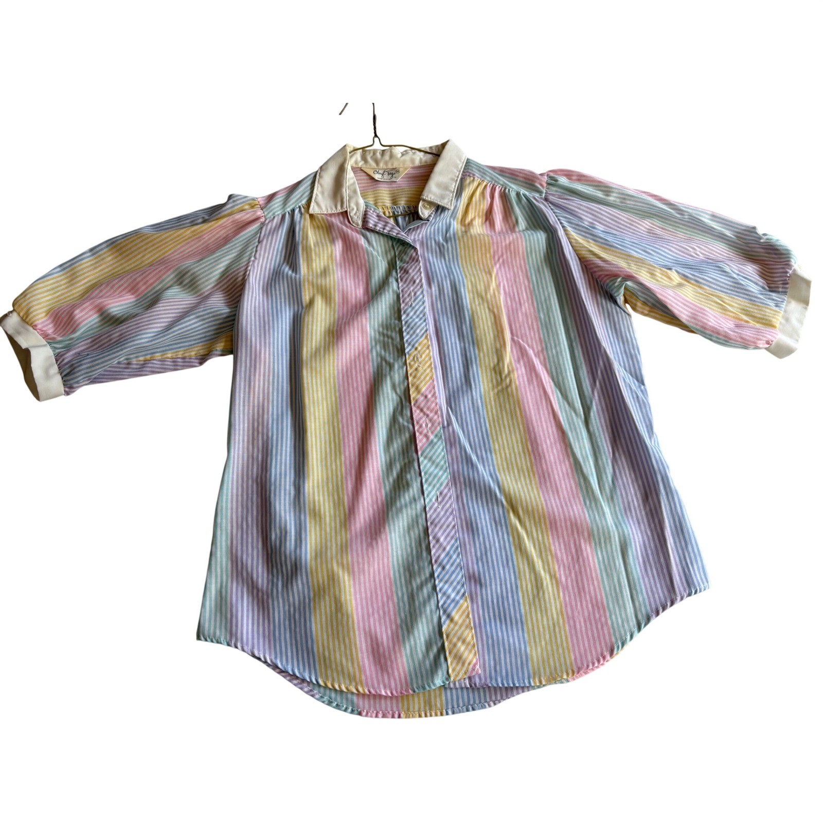 Vintage Cheryl Tiegs Pastel Striped Button Down Shirt 80s Multi Color Size 14