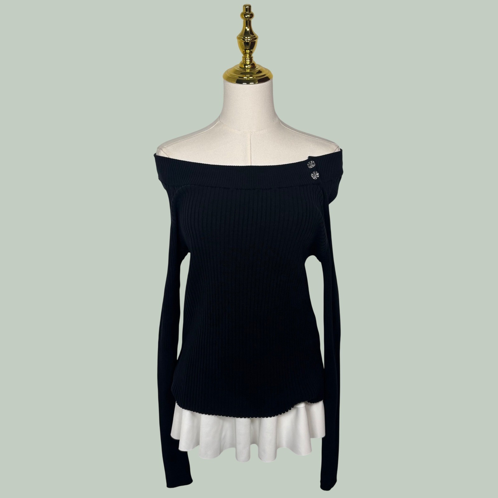 vintage silk josephine chaus black knit sweater offshoulder silver coquette chic