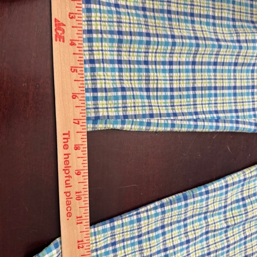 Andrew McMullan Vintage Blue Green Plaid Seersucker Elastic 8P Pants USA Made