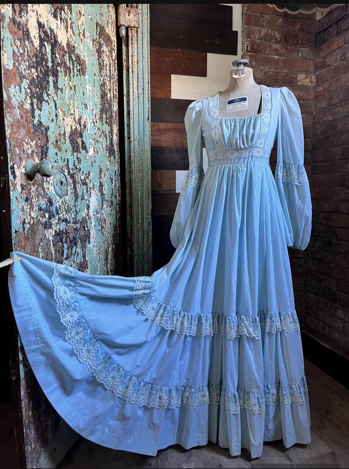 Vintage 1970s Gunne Sax Blue Sky Prairie Gown Size 5