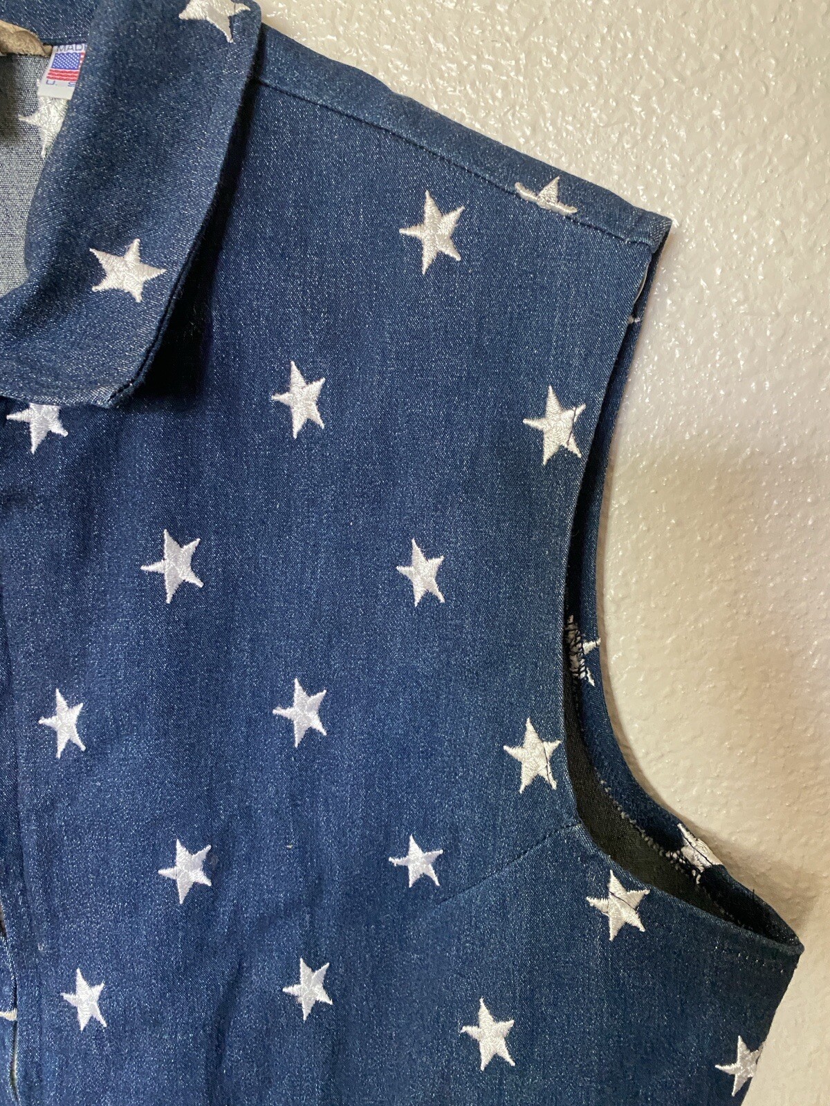 Vintage Painted Pony Zip Vest Denim USA Flag Stars Patriotic America Blue 14 S/M