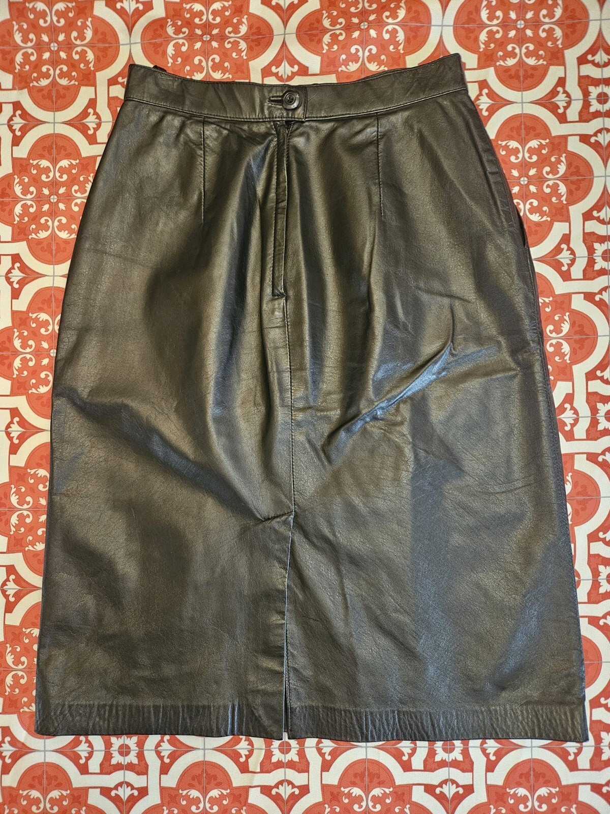 Vintage Wilsons Y2K Black Leather Pencil Slit Skirt (10) Punk Rock Grunge, Biker
