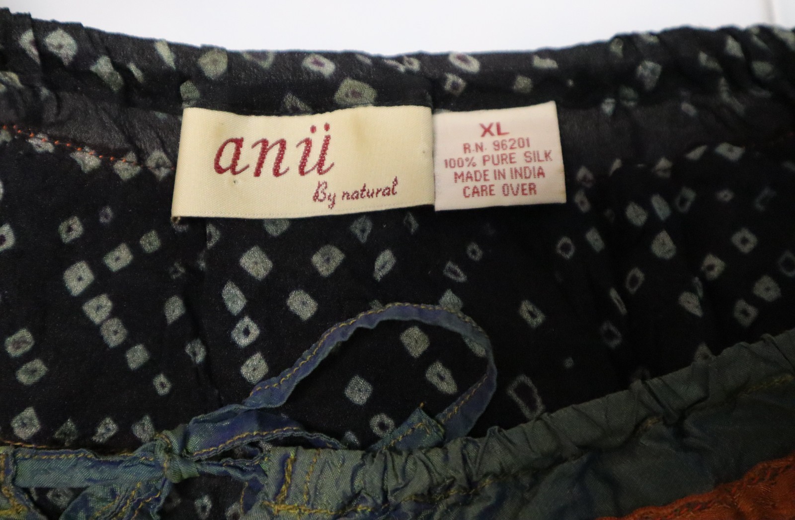 Vintage 1990s ANU by Natural womens Bohemian pure silk sheer blouse size XL