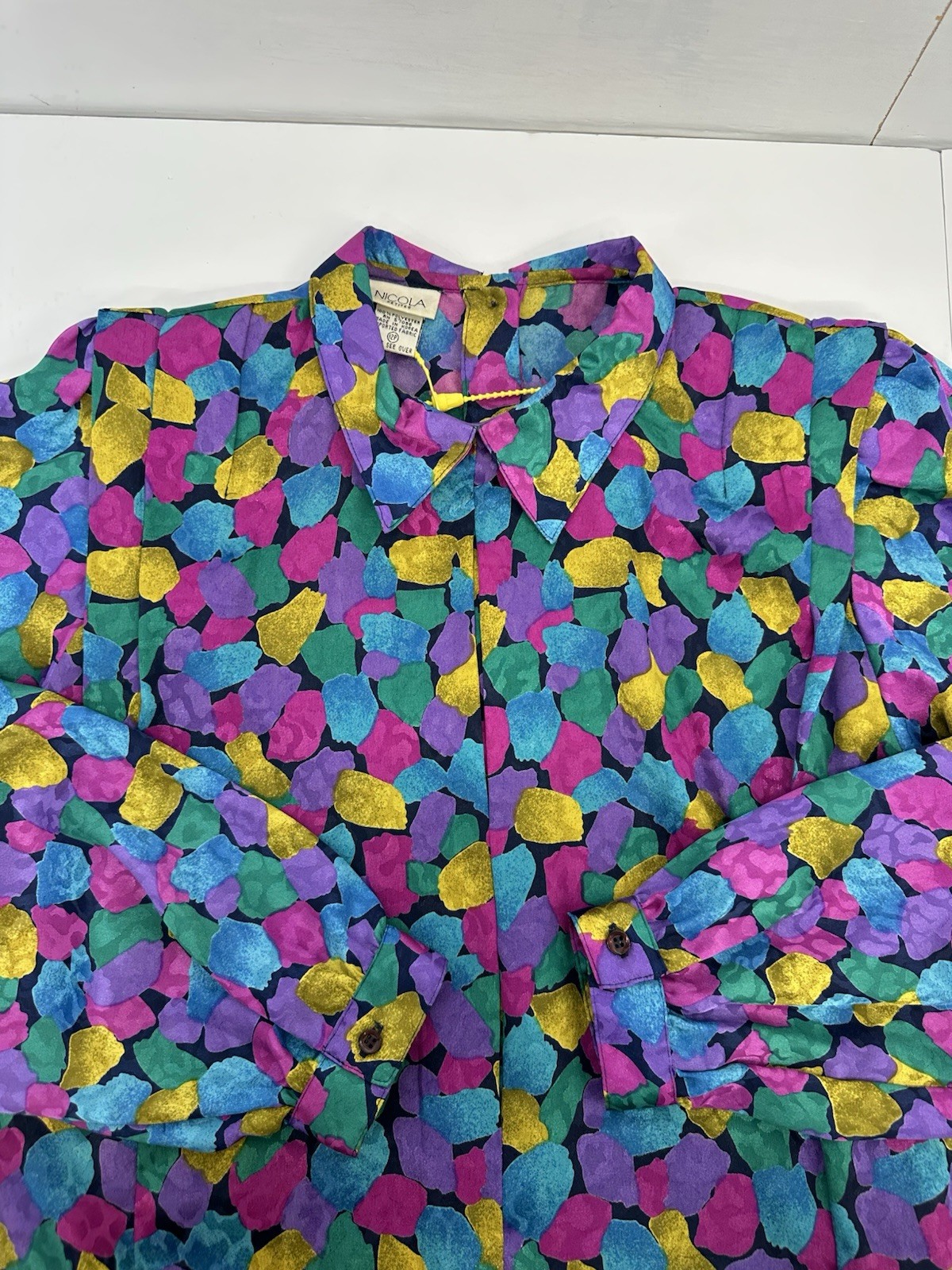 VTG Nicola PetitesWomens Abstract Blouse Colorful 80S 90S Retro Office 12 P READ